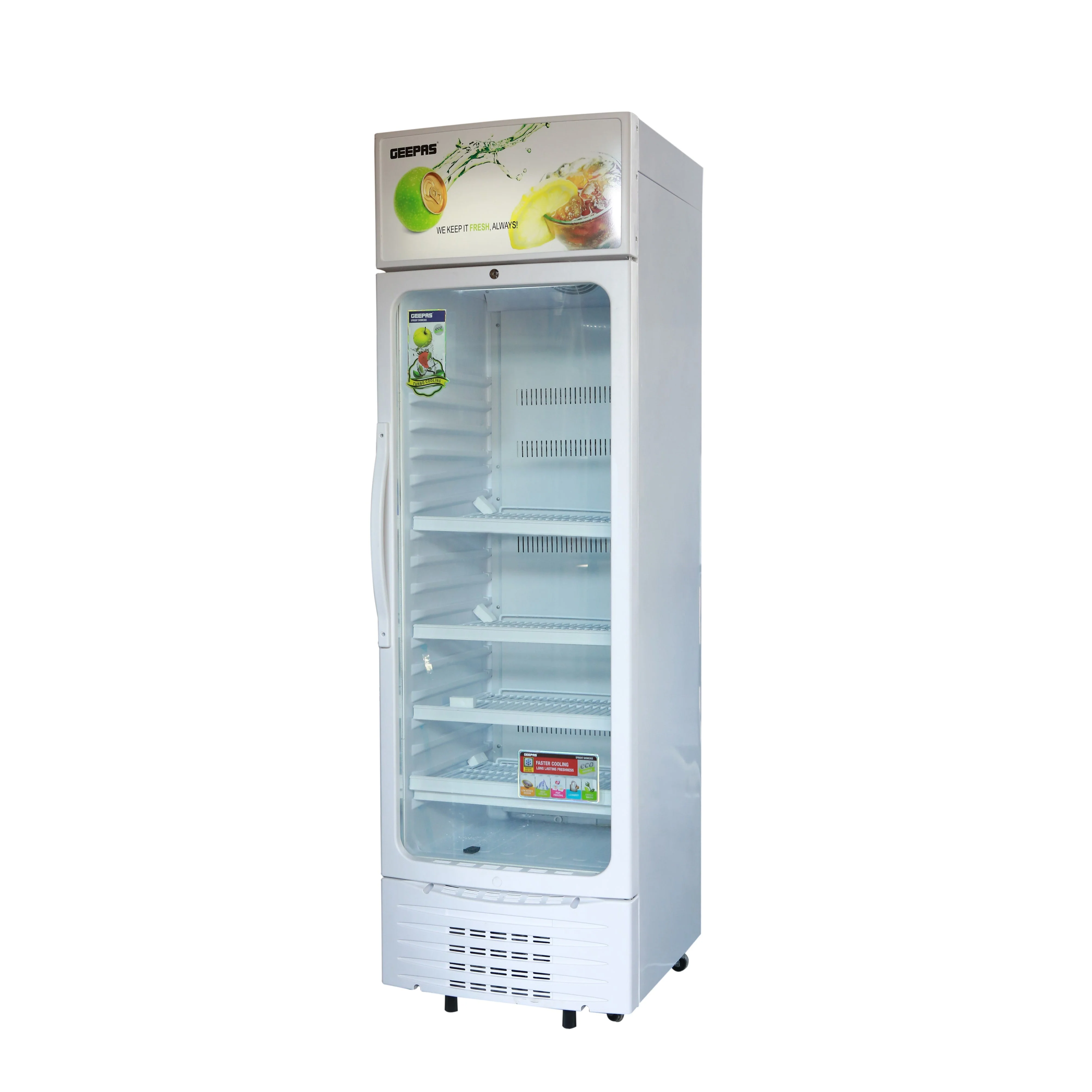 Geepas GSC6548 Upright Showcase | 300L Display Refrigerator| -3°C Cooling | Compressor Fan| Adjustable Thermostat | Transparent Door| Interior Lamp | 1-Year Warranty - Image 3