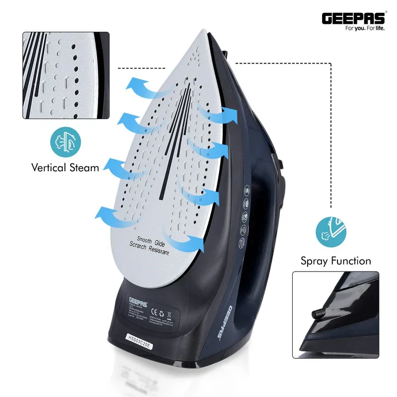 Geepas GSI7703 Ceramic Steam Iron | 2400W Powerful Steam Iron with 220ml Water Tank| Ceramic Soleplate, Durable, Self-Cleaning Function and Temperature Control| - Image 3