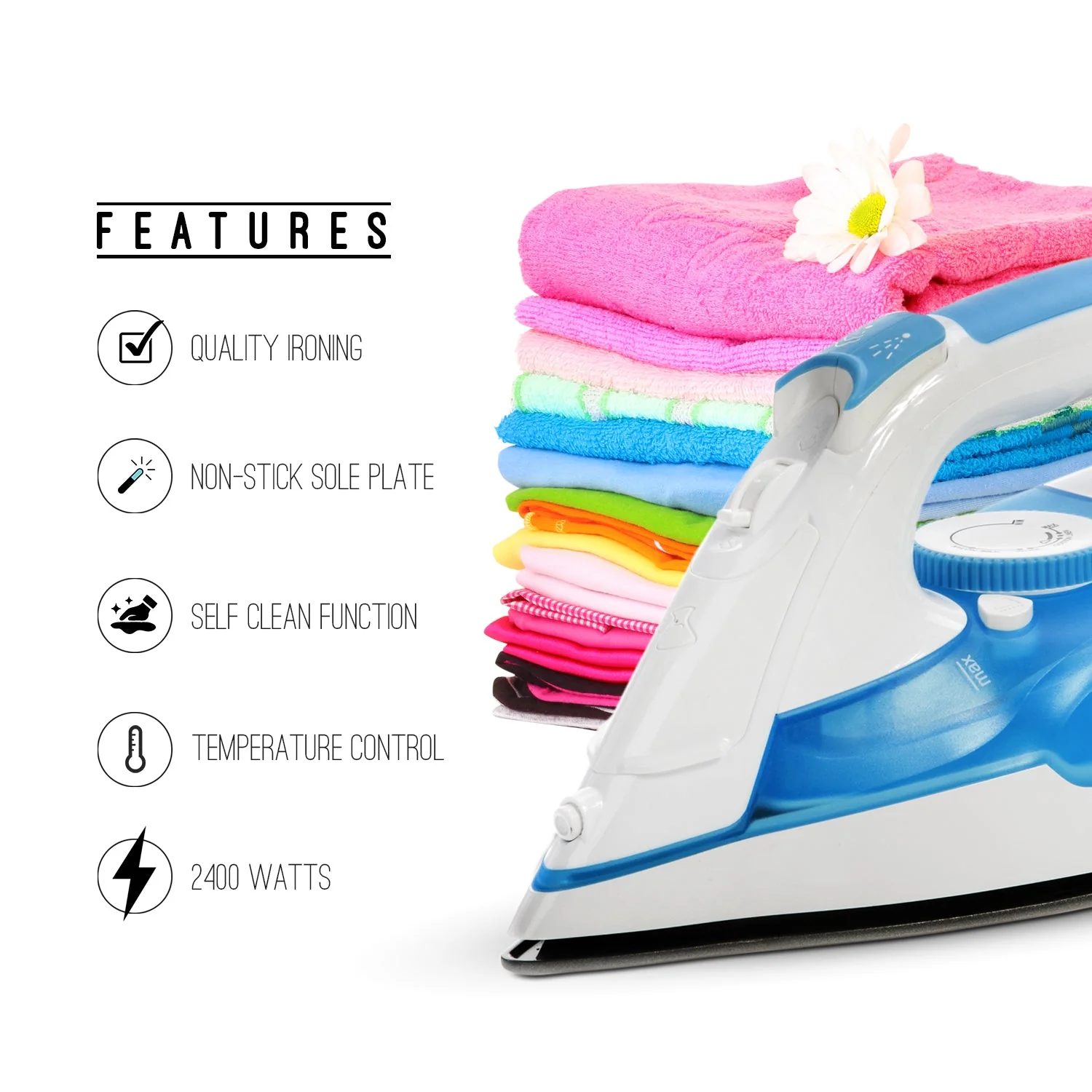 Geepas GSI7809 Steam Iron| 2400W Powerful Iron with Non-Stick Soleplate, Spray & Steam Function| Durable, Self-Clean, Variable Temperature Control & 240ml Tank| - Image 3