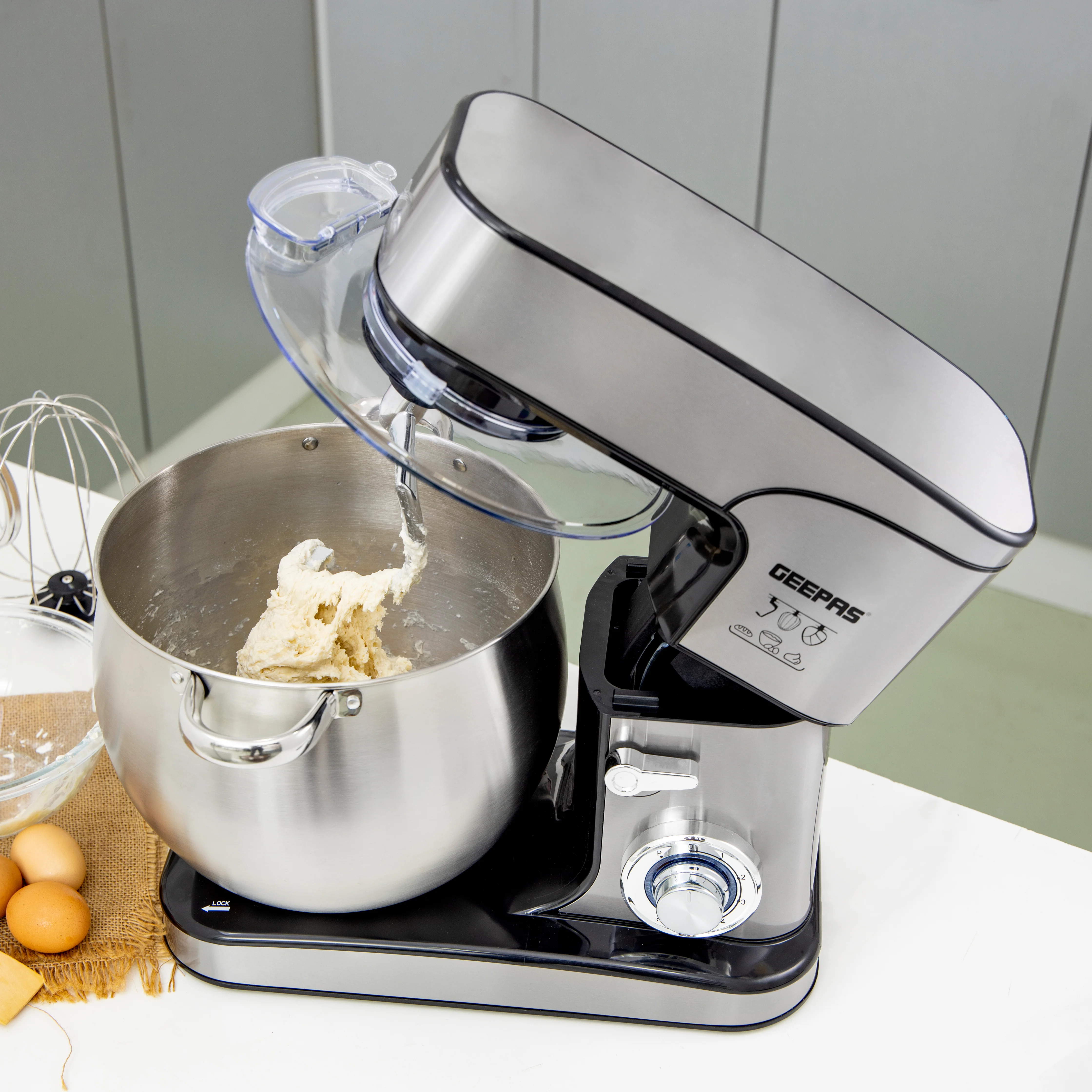Geepas GSM43042 Kitchen Machine | 2000W Powerful Stand Mixer with 12L Stainless Steel Bowl| Durable, 6 Speed Control with Pulse, Safety Lock and LED Indicator| - Image 4