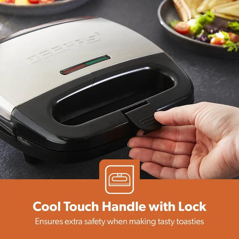Geepas GSM6002 2-Slice Sandwich Maker| 700W Powerful Sandwich Toaster with Non-Stick Plates| Cool-Touch Handle, Indicator Lights, Easy Cleaning & Compact Design| - Image 4