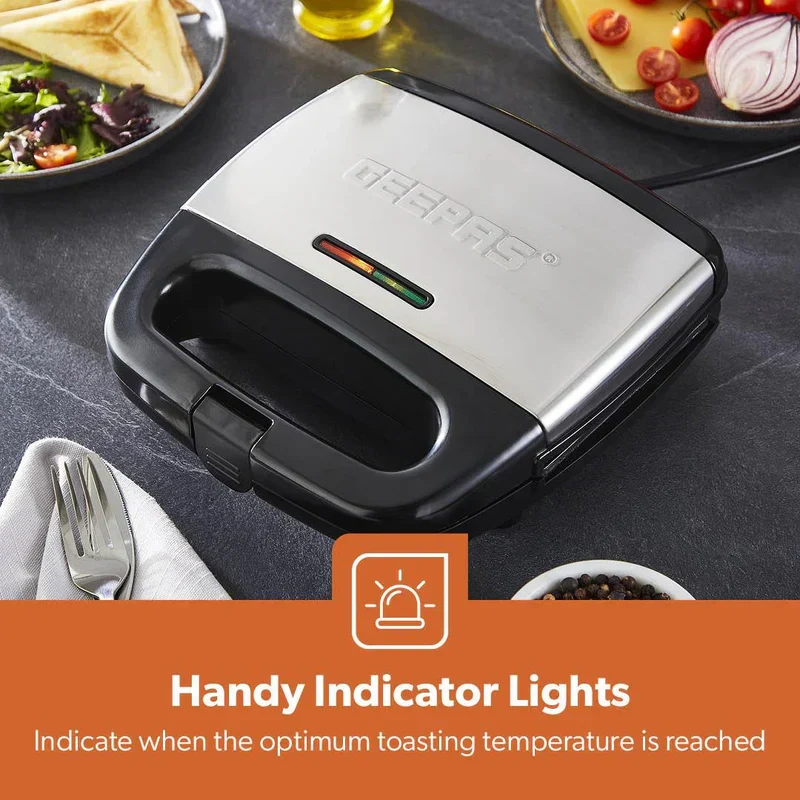 Geepas GSM6002 2-Slice Sandwich Maker| 700W Powerful Sandwich Toaster with Non-Stick Plates| Cool-Touch Handle, Indicator Lights, Easy Cleaning & Compact Design| - Image 5