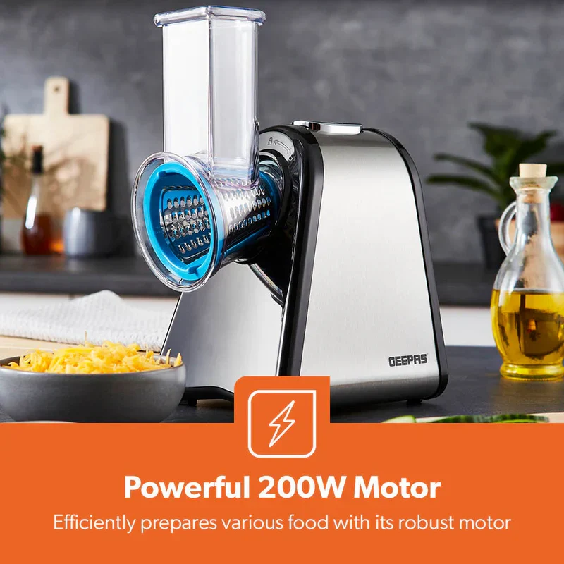Geepas GSM63022UK 4-in-1 Salad Maker| 200W Powerful Motor, Durable & 4 Stainless Steel Cones| for Effortless Slicing Shredding, Grating, Grinding & Easy to Use| - Image 3