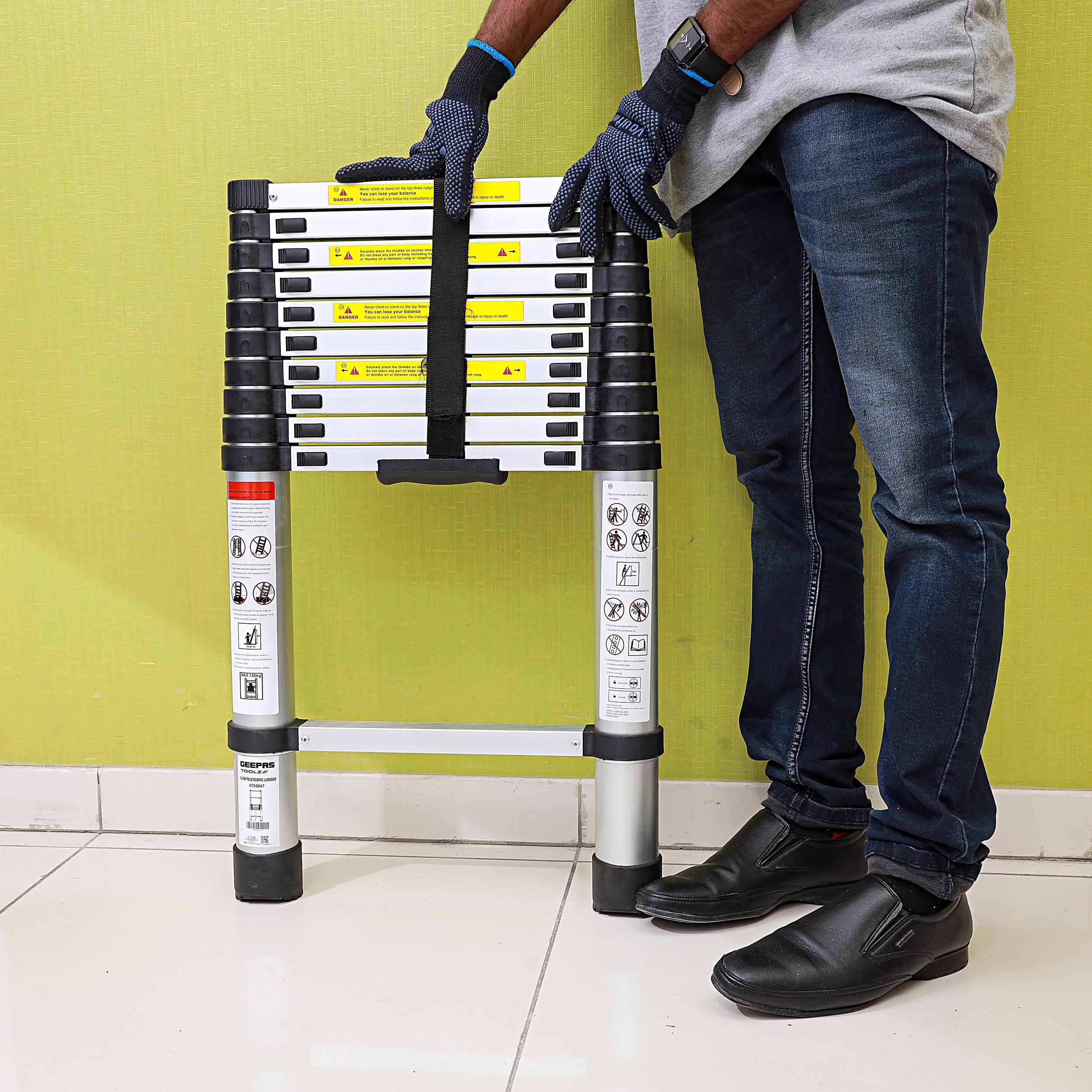 Geepas GT59047 3.2M Telescopic Ladder| Lightweight Aluminium Extendable Ladder with Compact Folding Design| Stable Support for Home, DIY and Professional Tasks| - Image 2