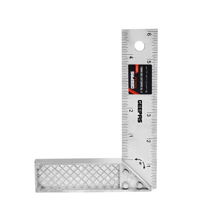 Geepas GT59073 Try Square| features a rustproof stainless-steel blade & durable cast zinc handle| etched graduations, hanging hole for measuring & layout tasks|