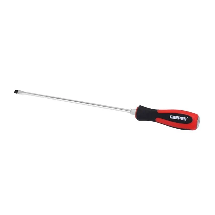 Geepas GT59217 Slotted Screwdriver| 6.5x250mm with durable CR-V steel blade, magnetic precision tip| ergonomic soft-grip handle, long reach shaft & hanging hole|