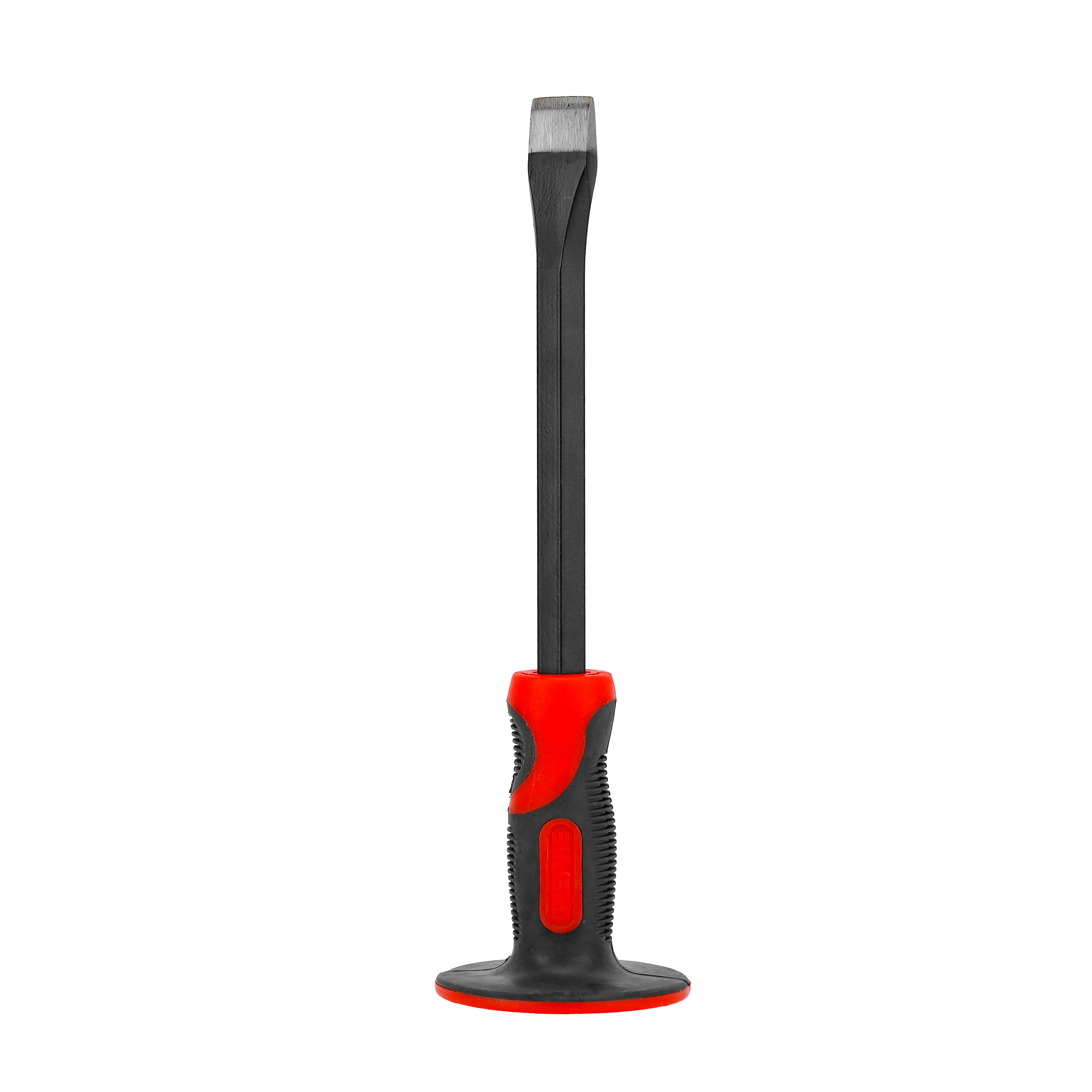 Geepas GT59259 12 Inch Flat Chisel| Grip features heat-treated carbon steel with 16mm shaft | ergonomic TPR handle for durable cutting, chiseling and demolition|