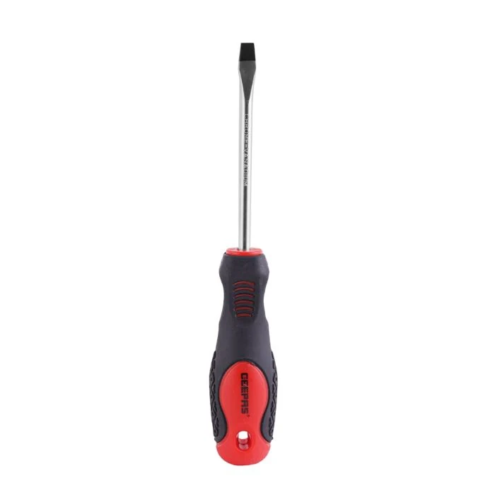 Geepas GT7640 6.5x100mm Slotted Screwdriver | chrome vanadium steel blade with chrome-plated finish| Durable, ergonomic soft grip handle, with anti-roll design|