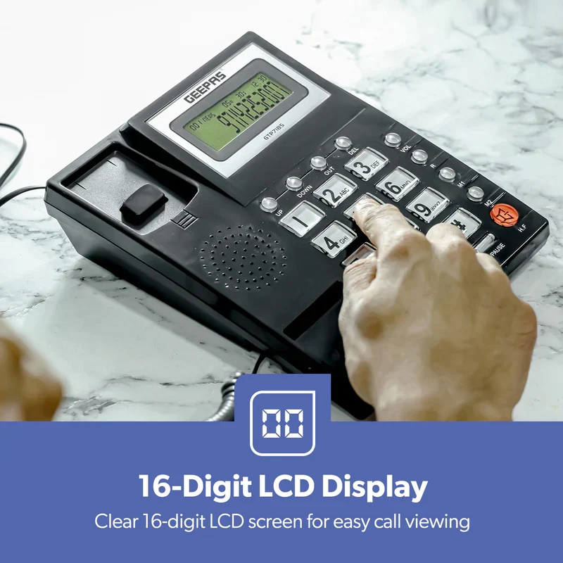 Geepas GTP7185 Executive Telephone | Caller ID with FSK/DTMF Dual System and 16-Digit LCD Display| 50 Incoming & 15 Outgoing Calls, 16 Ringtones and Hands-Free| - Image 4