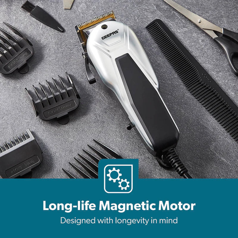 Geepas GTR8658 Professional Hair Clipper | Gold Titanium Carbon Steel Blade & Adjustable Control Lever| Magnetic Motor, 4 Detachable Combs & Barber Accessories| - Image 3