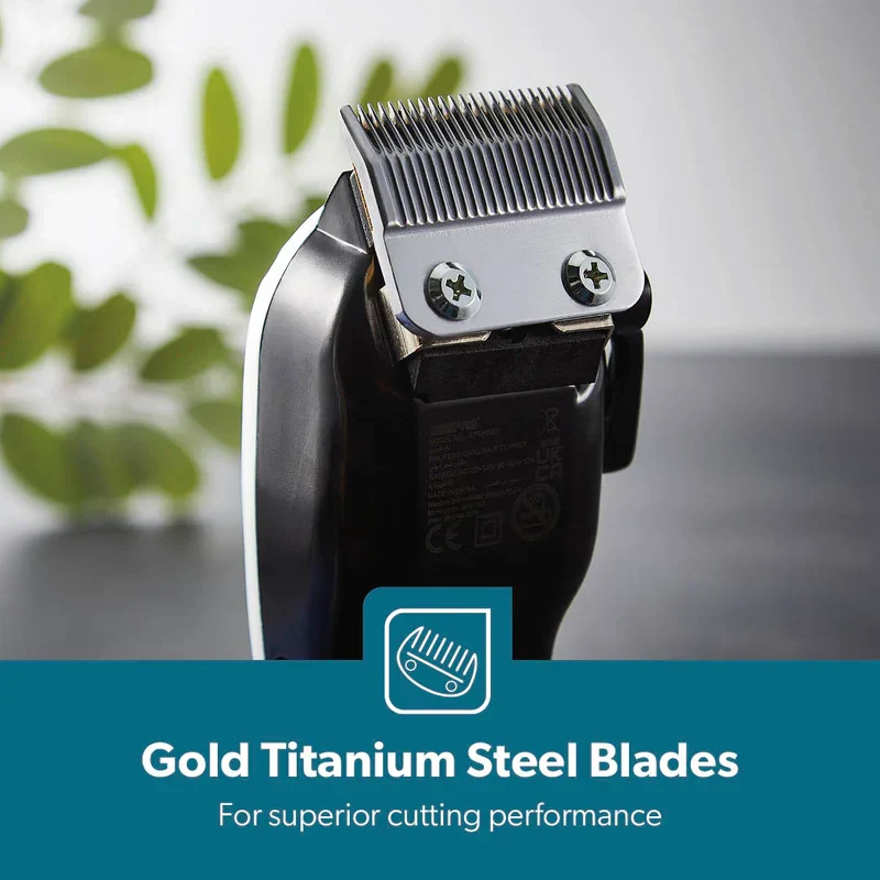 Geepas GTR8658 Professional Hair Clipper | Gold Titanium Carbon Steel Blade & Adjustable Control Lever| Magnetic Motor, 4 Detachable Combs & Barber Accessories| - Image 4