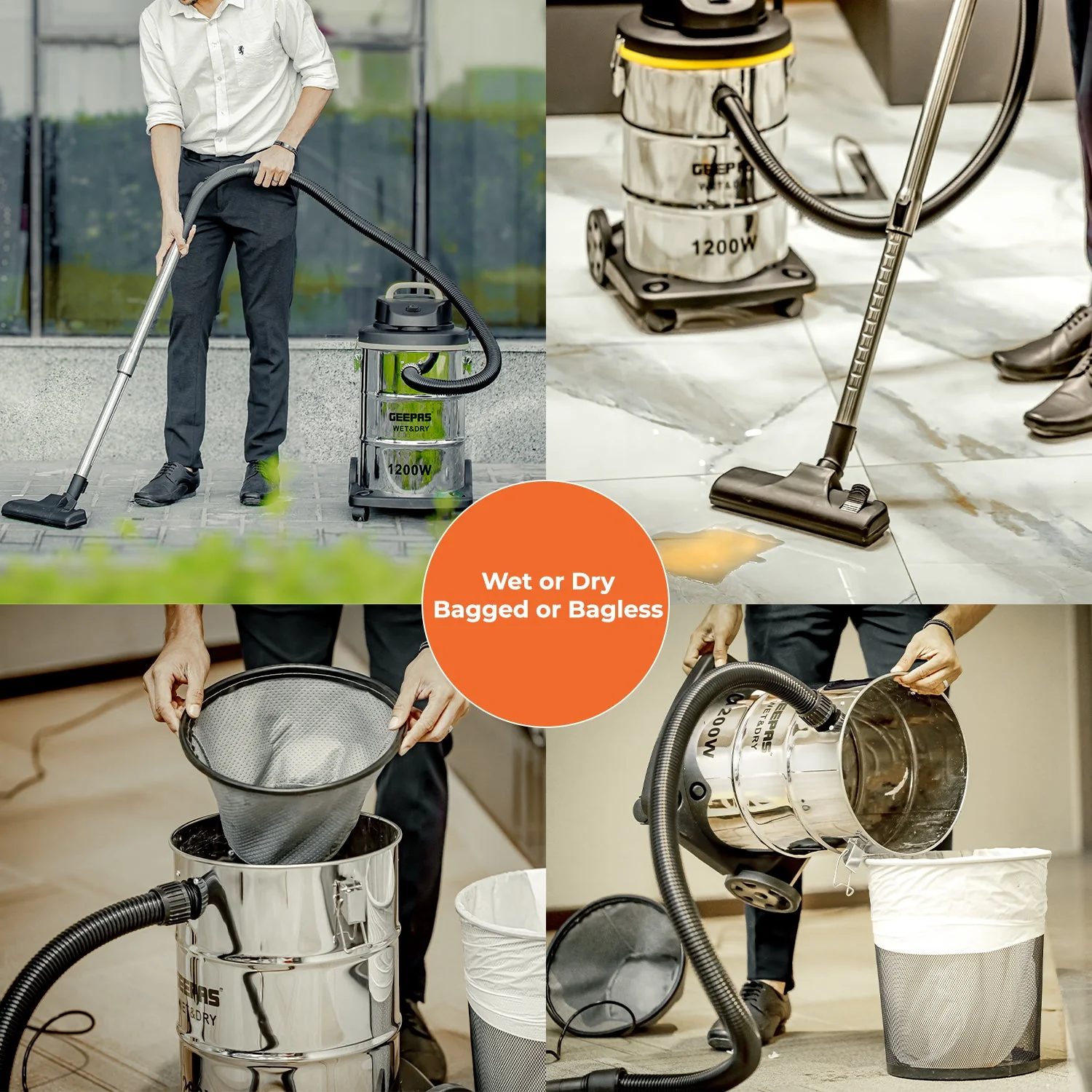 Geepas GVC19012 Wet & Dry Vacuum Cleaner 23L| stainless steel drum with 1200W copper motor| Durable Build, adjustable suction control and multi-surface cleaning| - Image 6