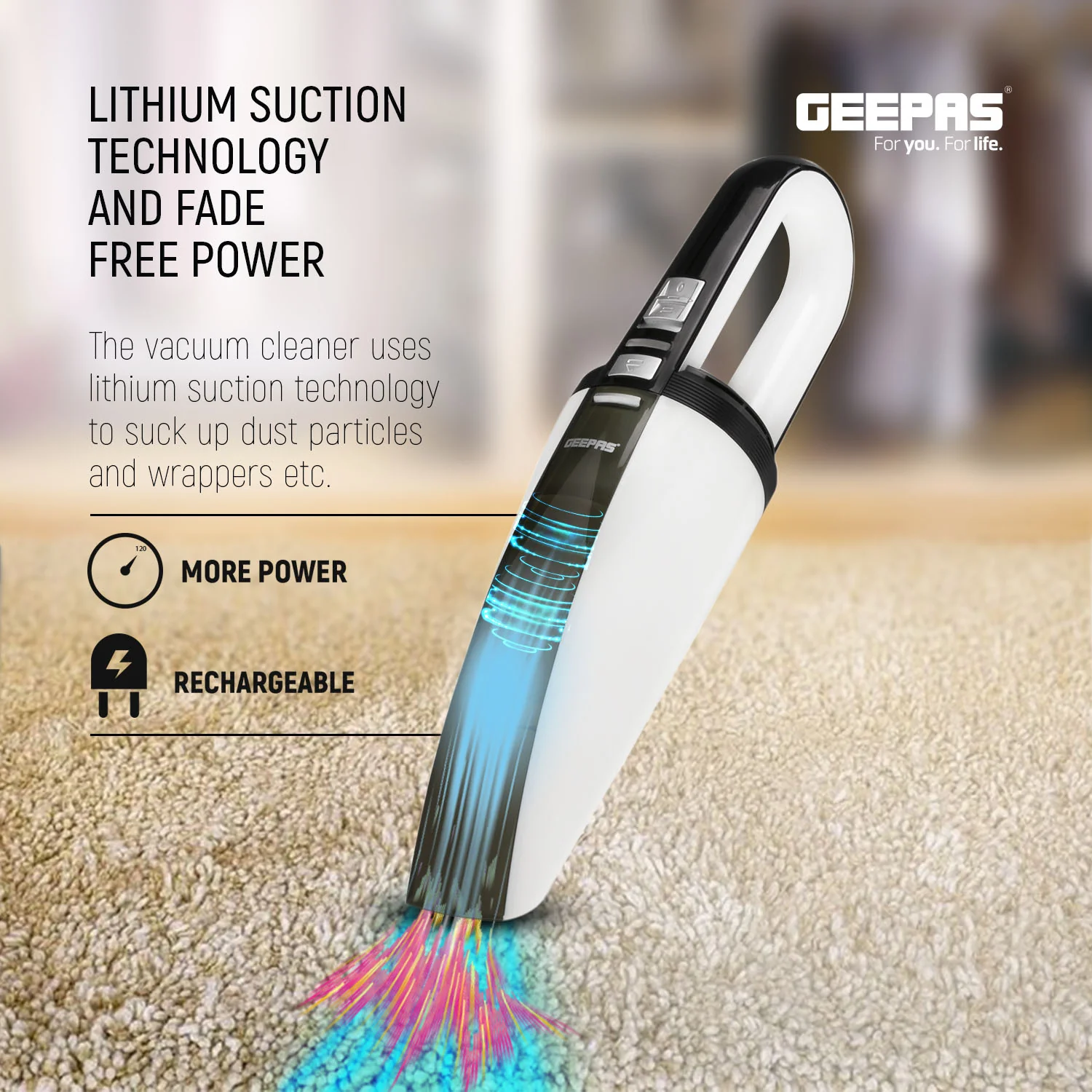 Geepas GVC19015UK Wet & Dry Handheld Vacuum Cleaner| 11.1V 2000mAh Lithium Battery and 3.5KPA Suction Power| Durable, Double Layer Cloth Filter and Low Noise | - Image 3