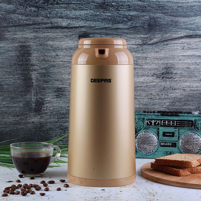 Geepas GVF27011 1L Hot & Cold Vacuum Flask| double-wall glass inner pot keeps drinks hot or cold up to 24 hours| Features press-to-pour stopper & elegant design| - Image 3