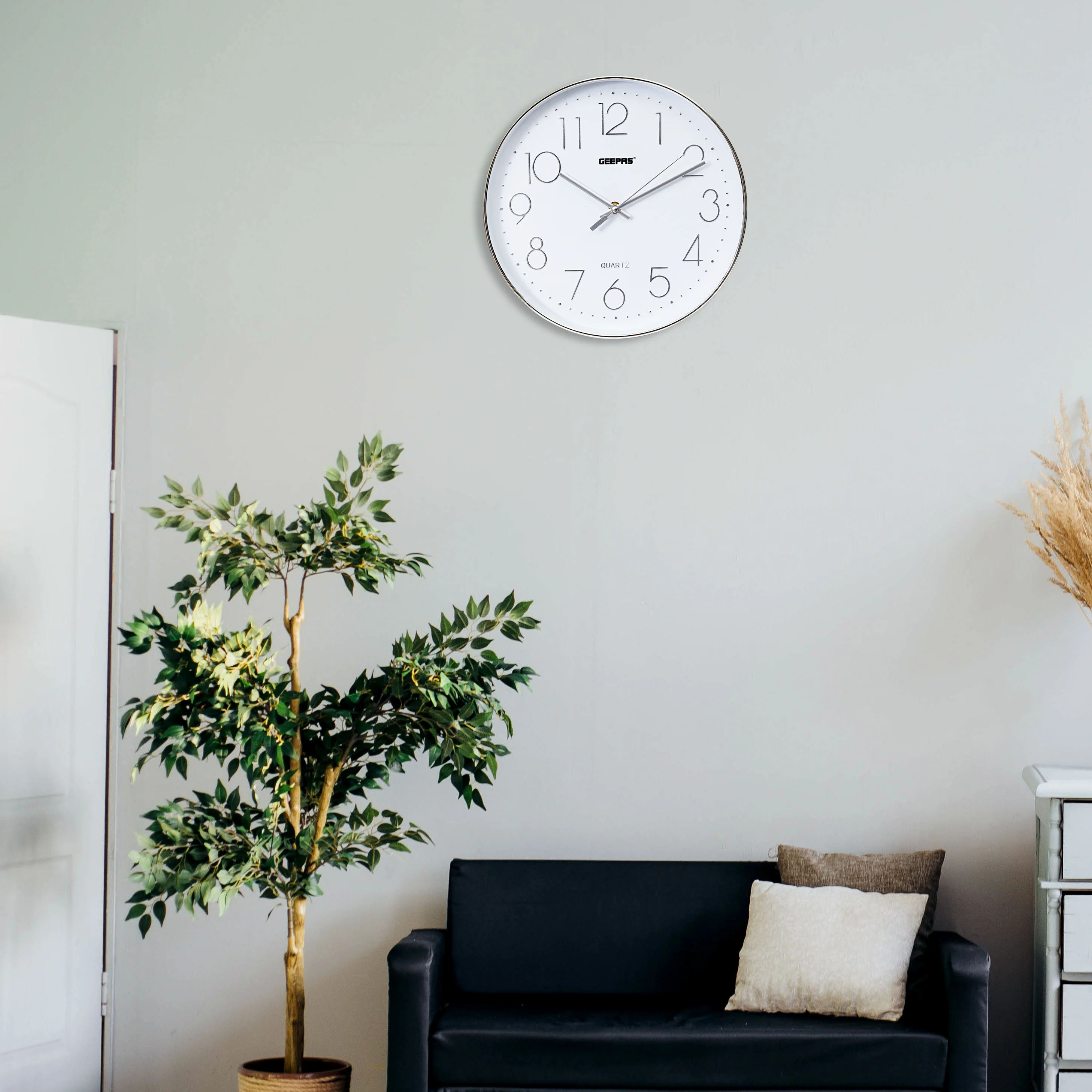 Geepas GWC26011 Wall Clock | Elegant 3D Silver Dial, Glass Cover & Electronic Plating Finish| Durable Stylish Design and Perfect for Home or Office Décorations| - Image 4