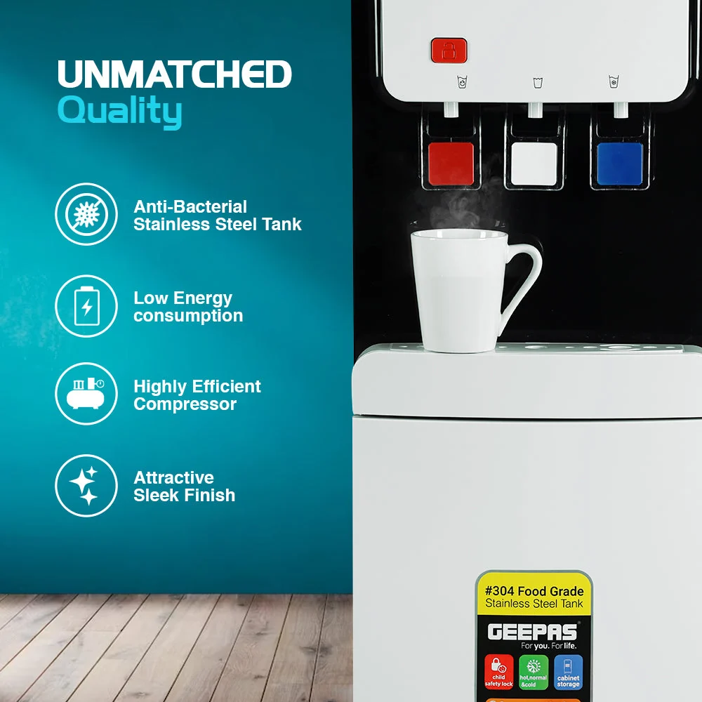 Geepas GWD17019 Water Dispenser| Cabinet delivers hot, normal and cold water with compressor cooling| Durable, child safety lock and a 304 stainless steel tank| - Image 4