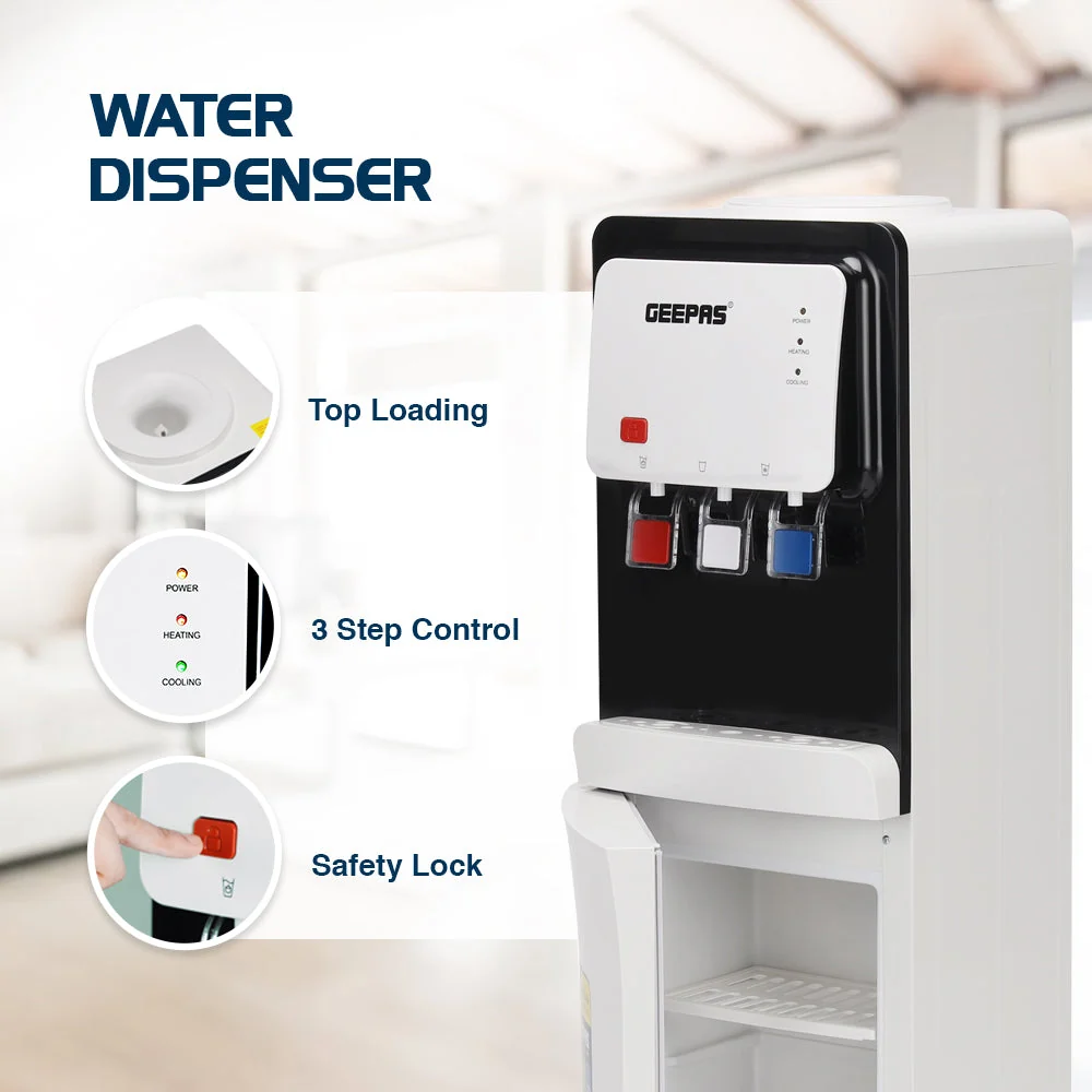 Geepas GWD17019 Water Dispenser| Cabinet delivers hot, normal and cold water with compressor cooling| Durable, child safety lock and a 304 stainless steel tank| - Image 5