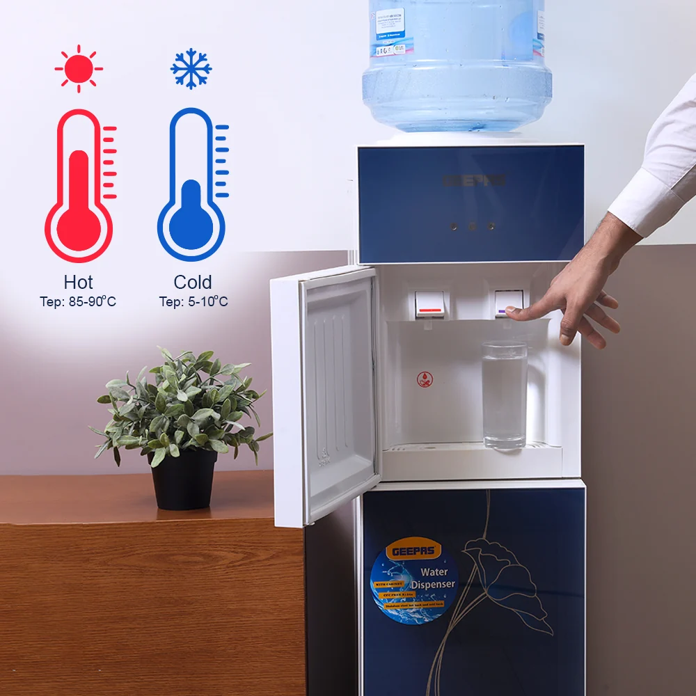 Geepas GWD8343 Hot & Cold-Water Dispenser | features compressor cooling and a stainless-steel water tank| storage cabinet, dual taps, and fast water dispensing| - Image 4