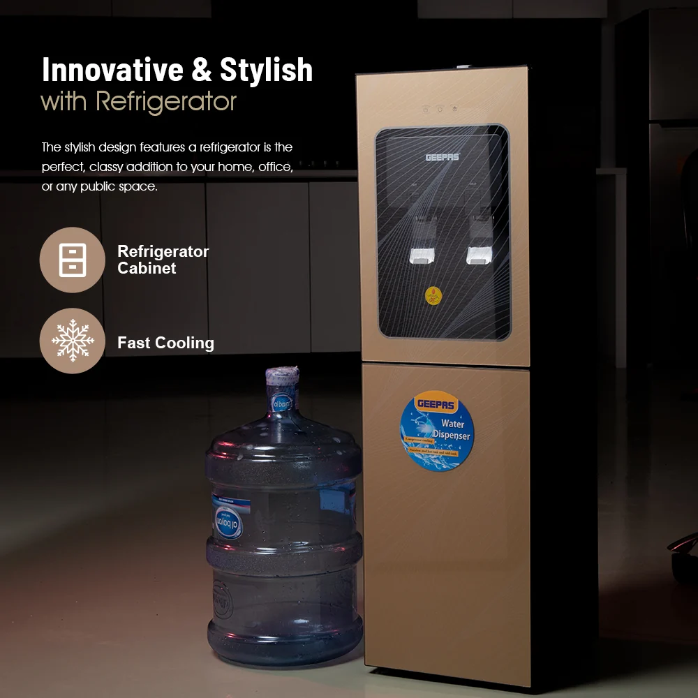 Geepas GWD8363 Hot & Cold-Water Dispenser with Refrigerator| compressor cooling & a 304 stainless steel| dual taps, low-noise operation &a refrigerated cabinet| - Image 3
