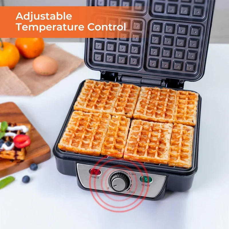 Geepas GWM36503UK 4 Slice Waffle Maker | 1100W Power, Non-Stick Coating Plates & Adjustable Temperature Control| Compact, Cool Touch Housing and Durable Design| - Image 6