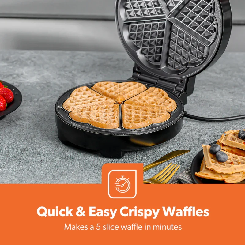 Geepas GWM36538 Heart Waffle Maker | 1000W Power, Durable & Adjustable Temperature Control| Non-Stick Cooking Plates, Cool-Touch Handle and Skid-Resistant Feet| - Image 4