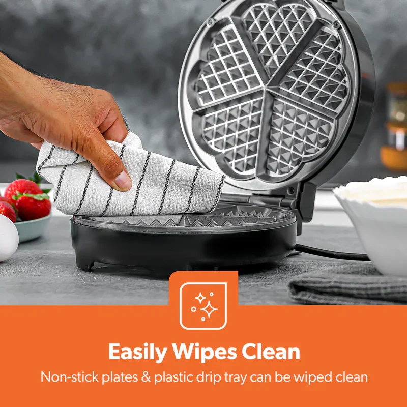 Geepas GWM36538 Heart Waffle Maker | 1000W Power, Durable & Adjustable Temperature Control| Non-Stick Cooking Plates, Cool-Touch Handle and Skid-Resistant Feet| - Image 5