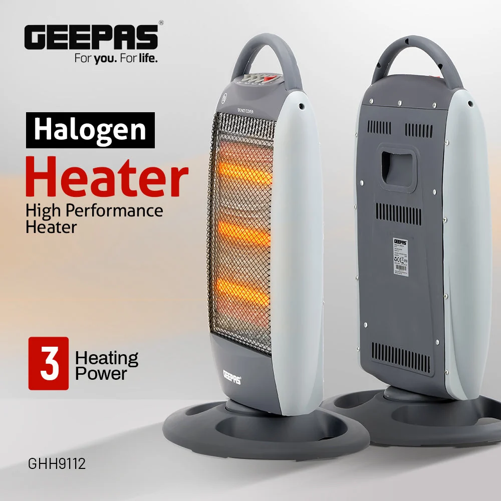 Geepas Halogen Heater- GHH9112 | 1200W/800W/400W Heat Settings, Safety Tip-Over Switch, Oscillation, Cool-Touch Housing & Carry Handle, Ideal for Home & Office - Image 3