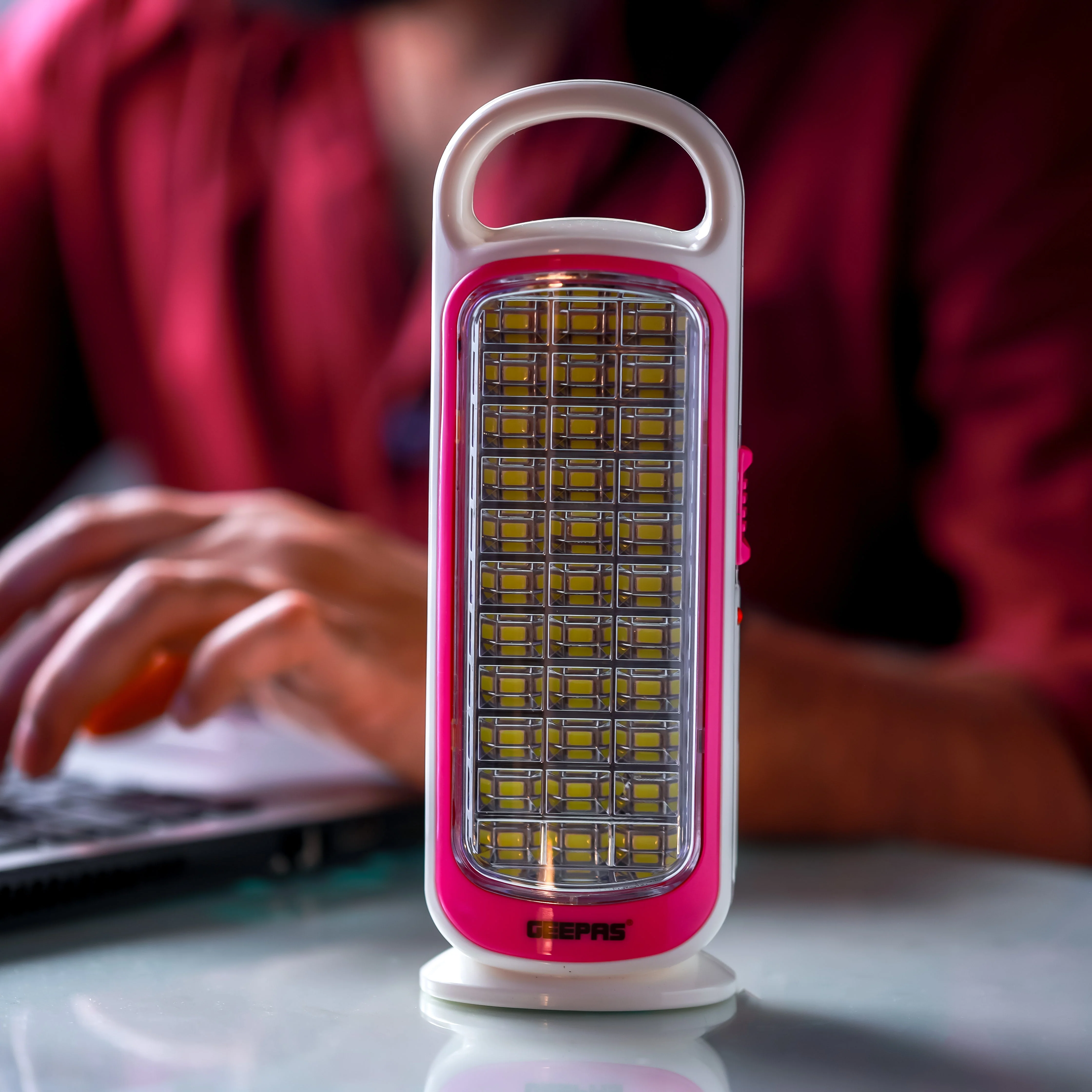 Geepas LED Emergency Lantern with Solar Panel- GE53034| Energy Efficient Design, 33 Pieces Hi-Power LEDs,5 Hours Working| Light-Weight | Pink and White, 2 Years Warranty - Image 2