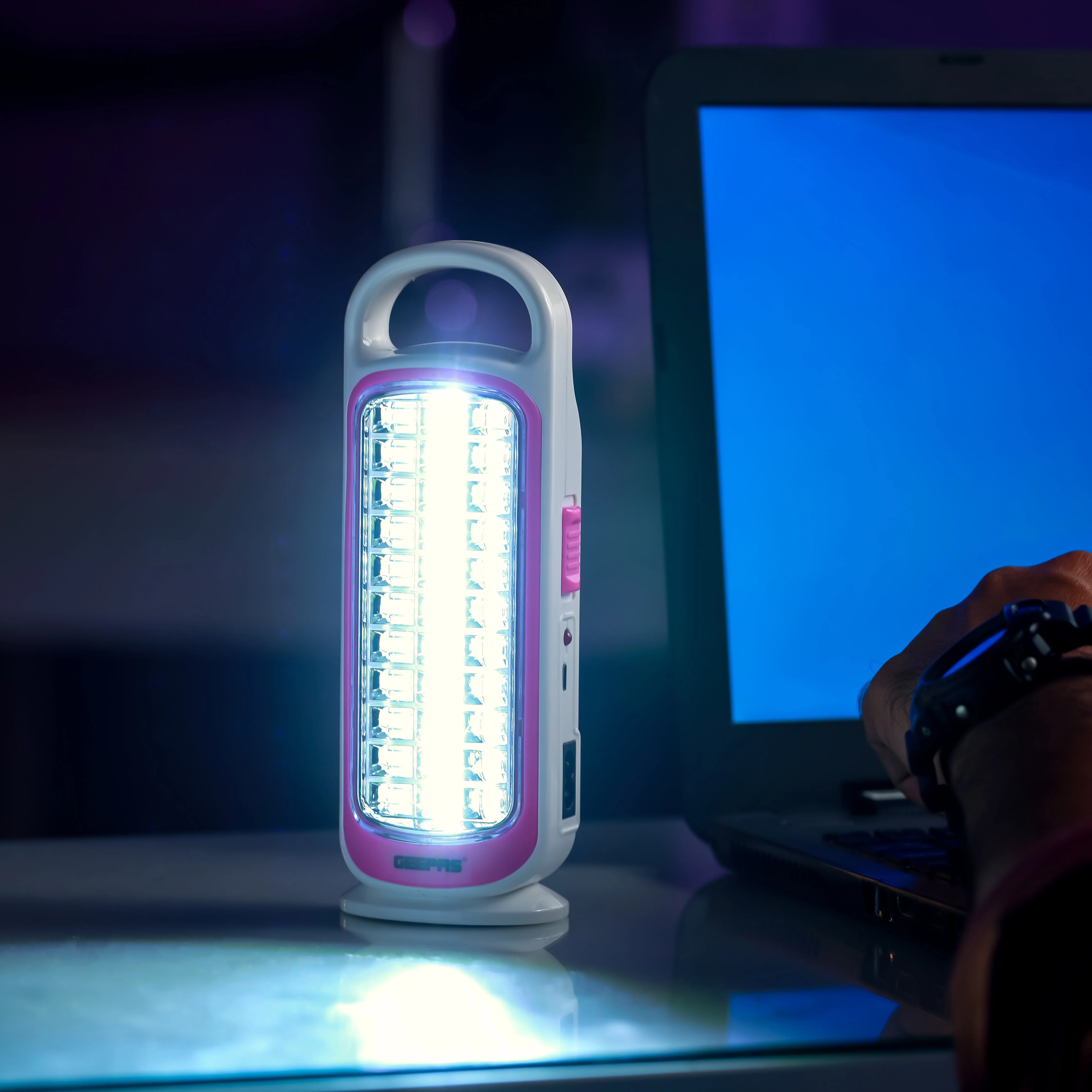 Geepas LED Emergency Lantern with Solar Panel- GE53034| Energy Efficient Design, 33 Pieces Hi-Power LEDs,5 Hours Working| Light-Weight | Pink and White, 2 Years Warranty - Image 3