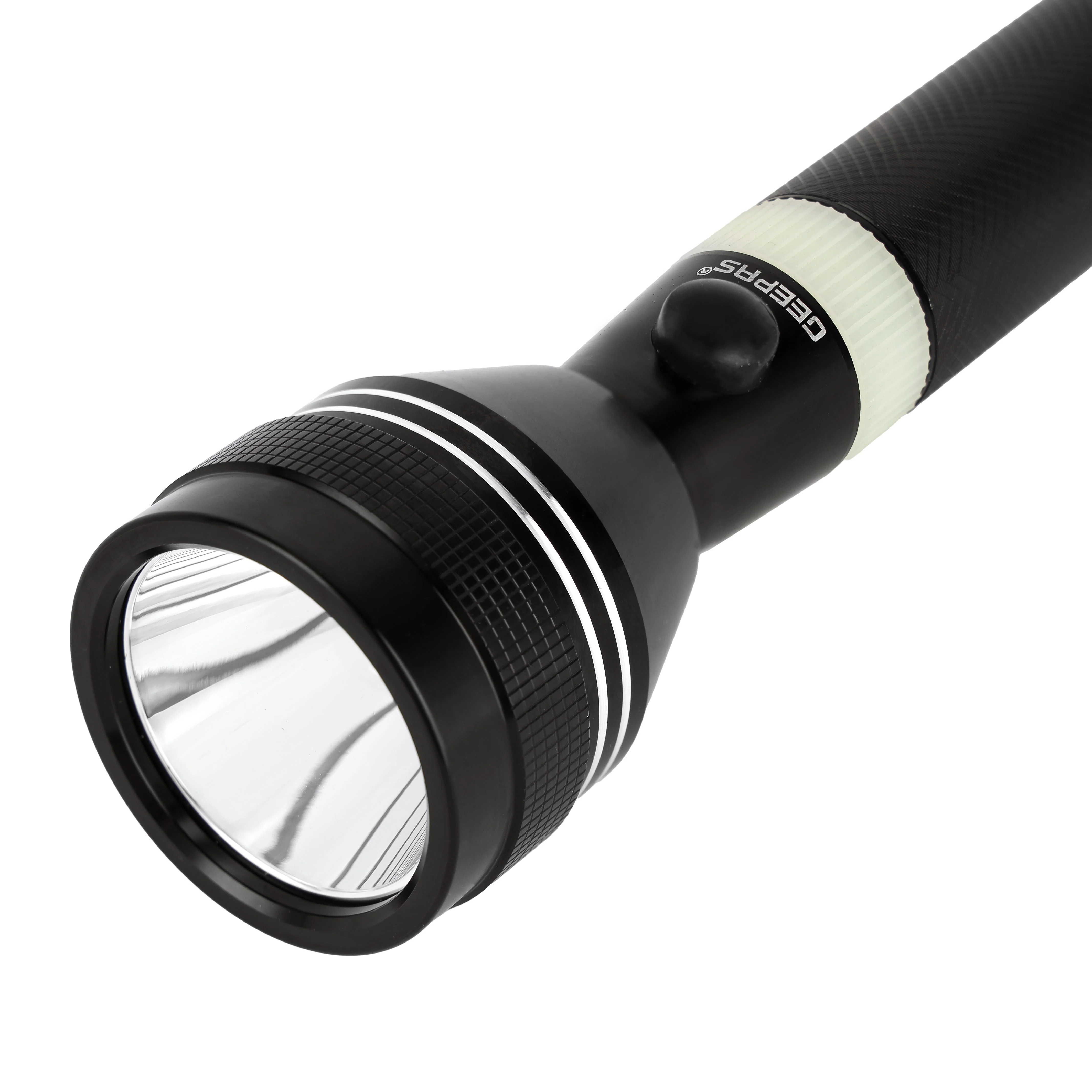 Geepas Rechargeable LED Flashlight GFL4637 | Pack of 2, 7W LED, 3H Continuous Use, Aircraft Aluminum Body, Lithium Battery, Night Glow Ring, Water & Shock Resistant - Image 4