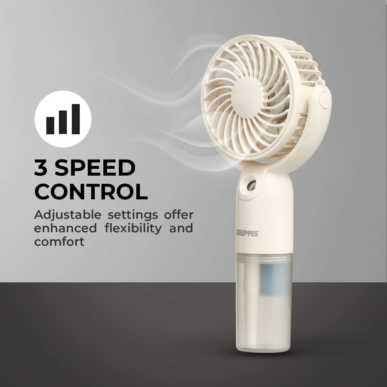 Geepas Mini Handheld Mist Fan GF21224|3 Speed Settings, Mist Spray Function, Up to 6H Runtime, Rechargeable Long-Lasting Battery, Silent Cooling Fan for Travel & Outdoors - Image 3