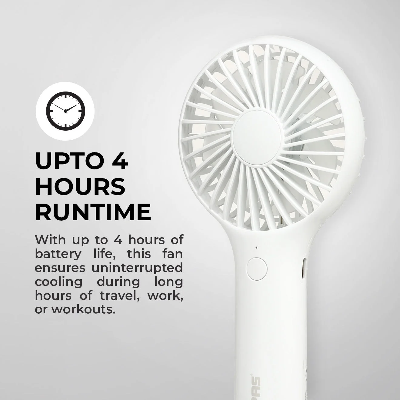 Geepas Mini Portable Handheld Fan GF21223 | 3 Speed Control, One-Button Operation, Up to 4H Runtime, Long-Lasting Rechargeable Battery, Portable Design for Travel & Home - Image 4