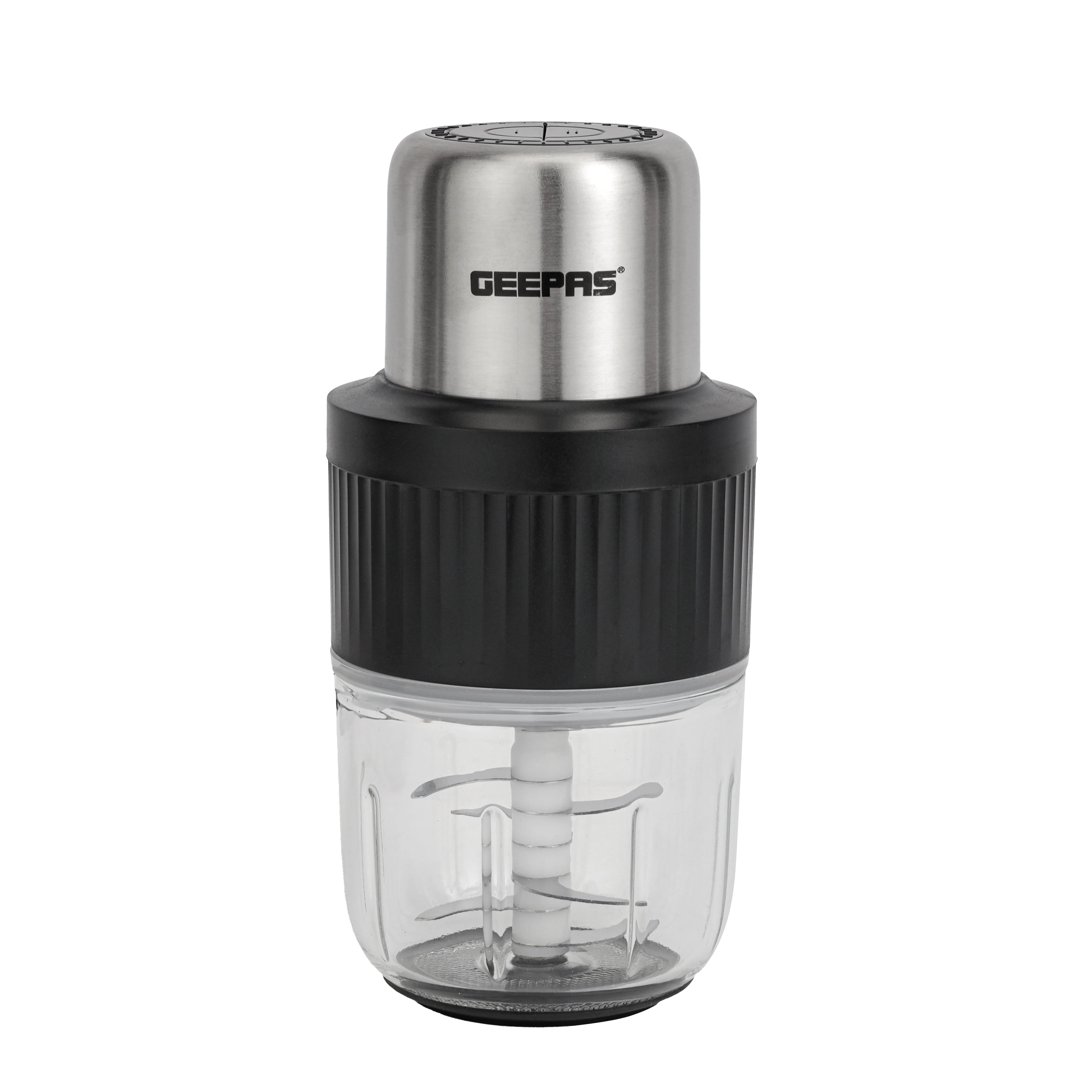 Geepas Multi Chopper- GMC42030/ 500W, 2.5L & 0.3L Cups, Compact Multi-Purpose Chopper with Mincing, Coarse & Fine Cutting/ Stainless Steel, Black & Silver, 2Y Warranty - Image 3