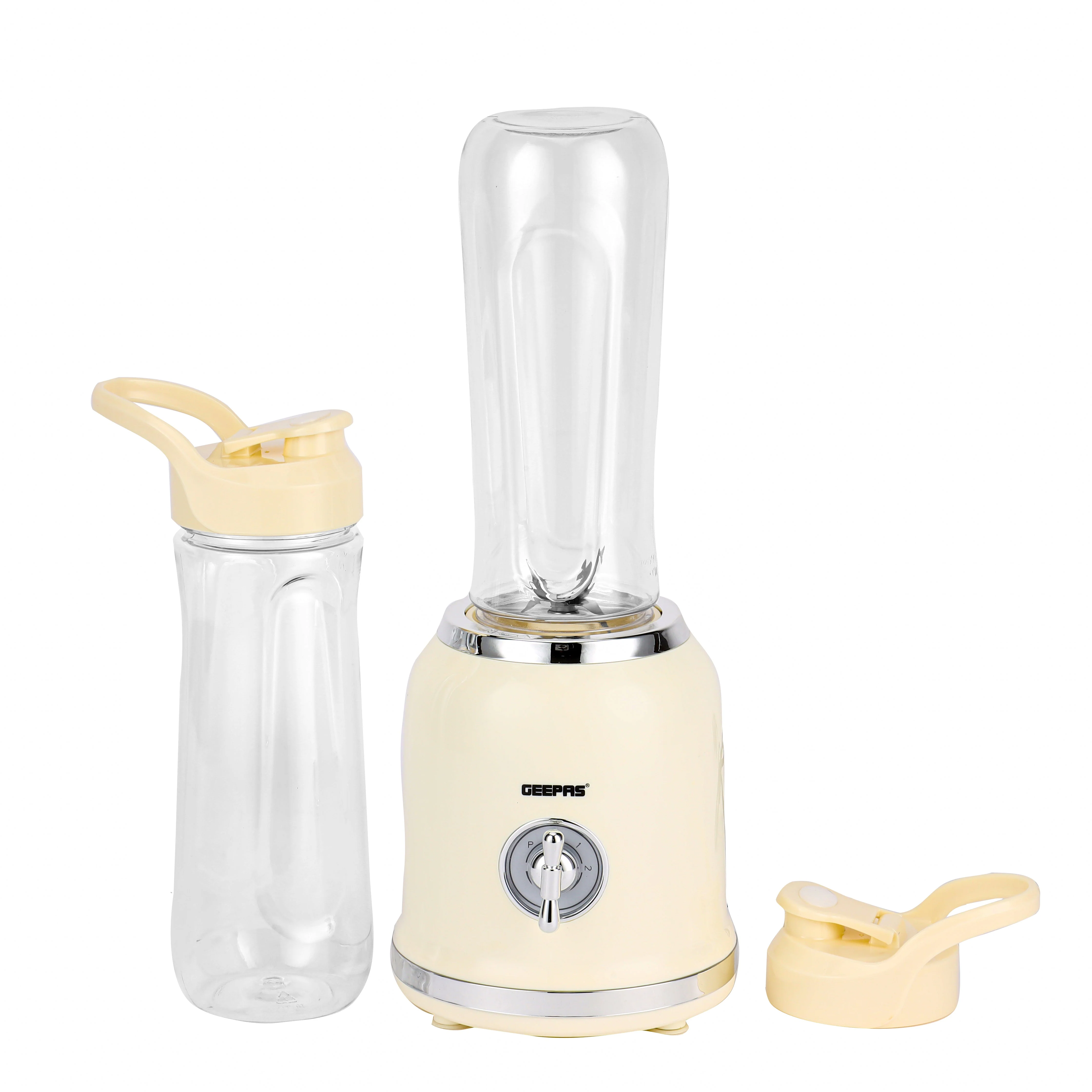 Geepas Personal Blender- GSB44113/ 300W/ 2 BPA-Free Tritan Bottles/ 600 ML/ Transparent & Unbreakable Bottles with Stainless Steel Blade/ 2 Years Warranty, White