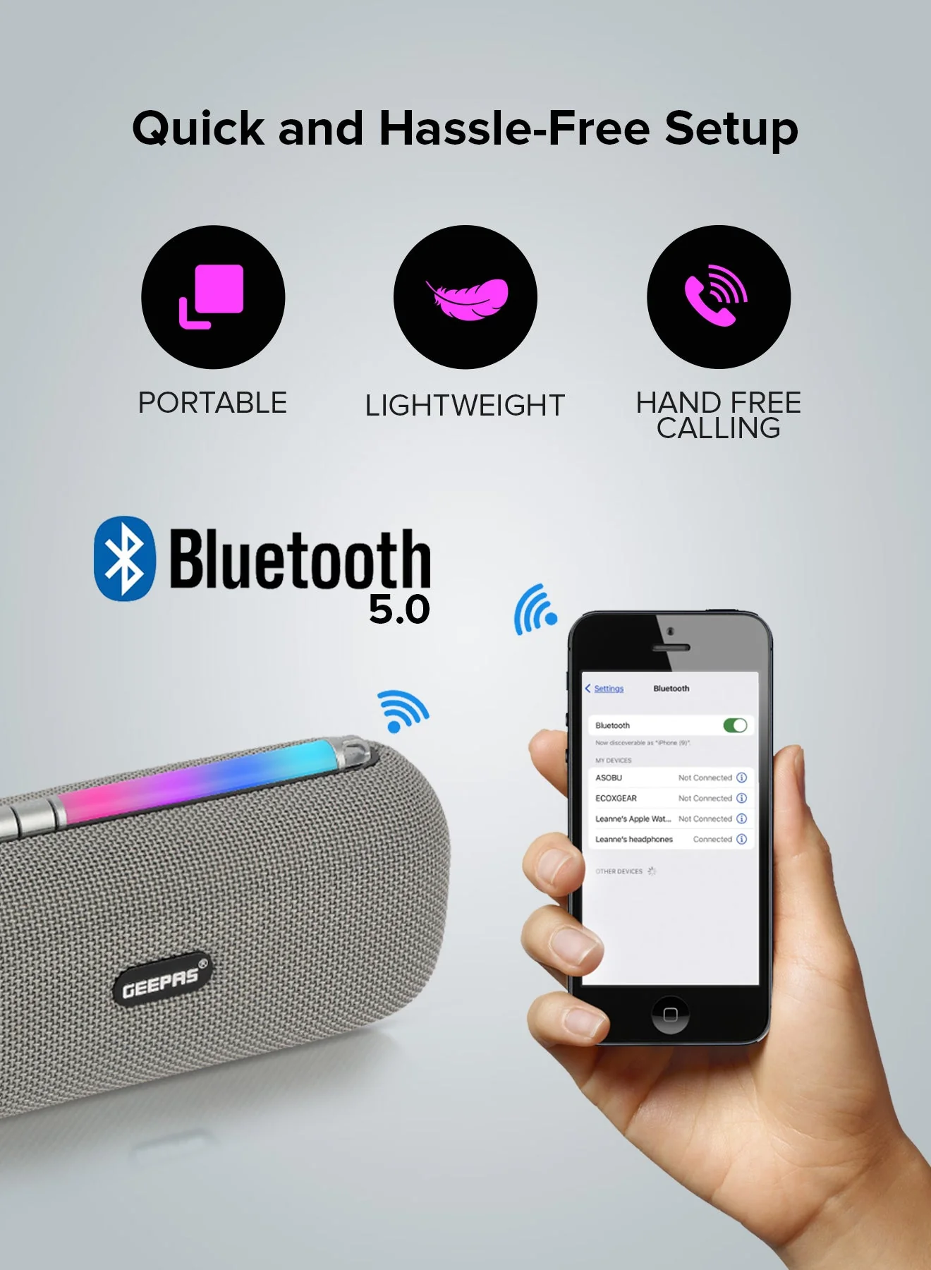 Geepas GMS11172 Rechargeable Bluetooth Speaker |10W Powerful Stereo Output| TWS Connectivity| USB/TF/AUX/FM Support| Hands-Free Calling| Portable Design|2 Years Warranty - Image 2