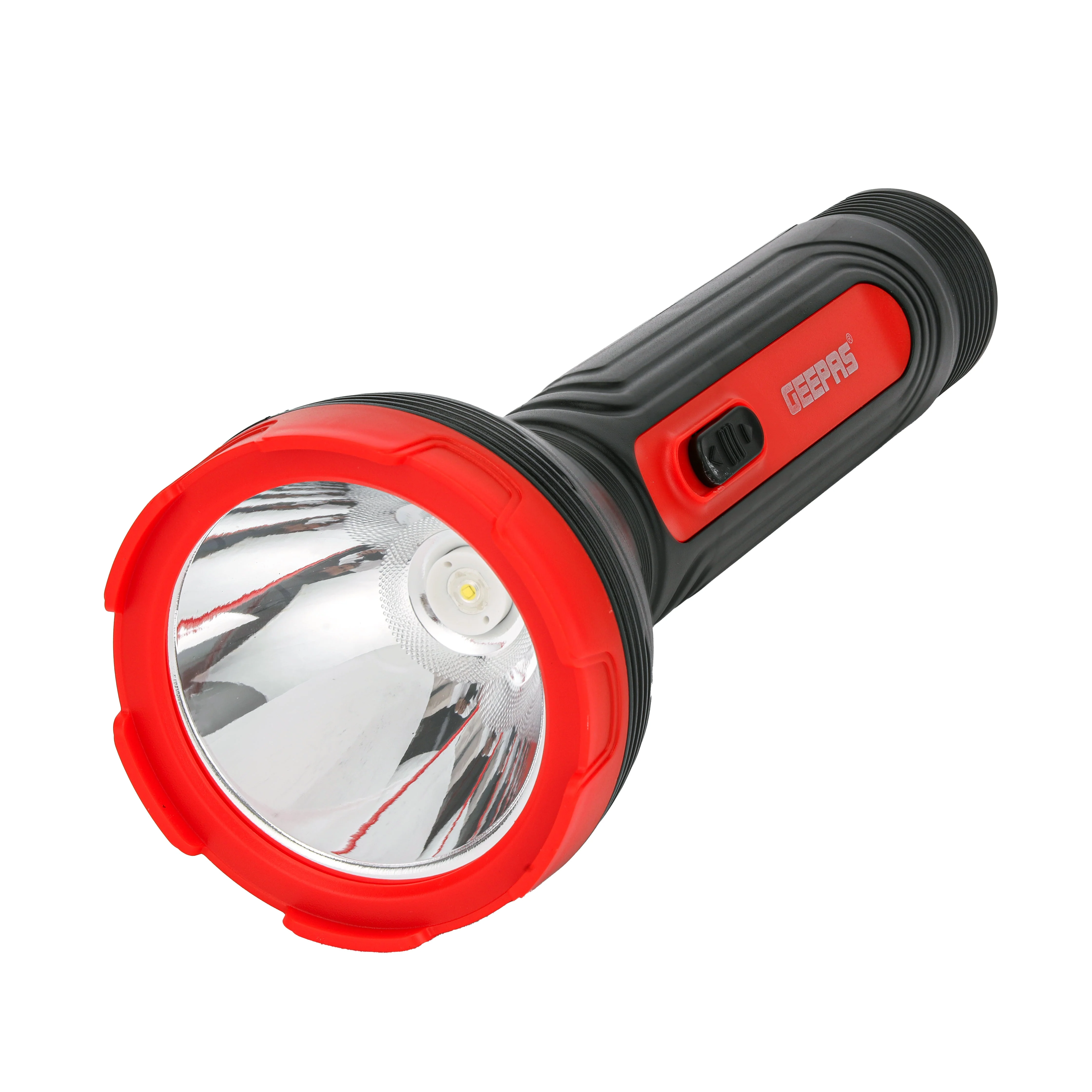 Geepas Rechargeable LED Torch GFL51090 | Big LED Chip with Aluminum Reflective Cup, Ripple Pattern Shell, 5H Backup, Lead-Acid Battery, Compact Design, 2-Year Warranty - Image 5