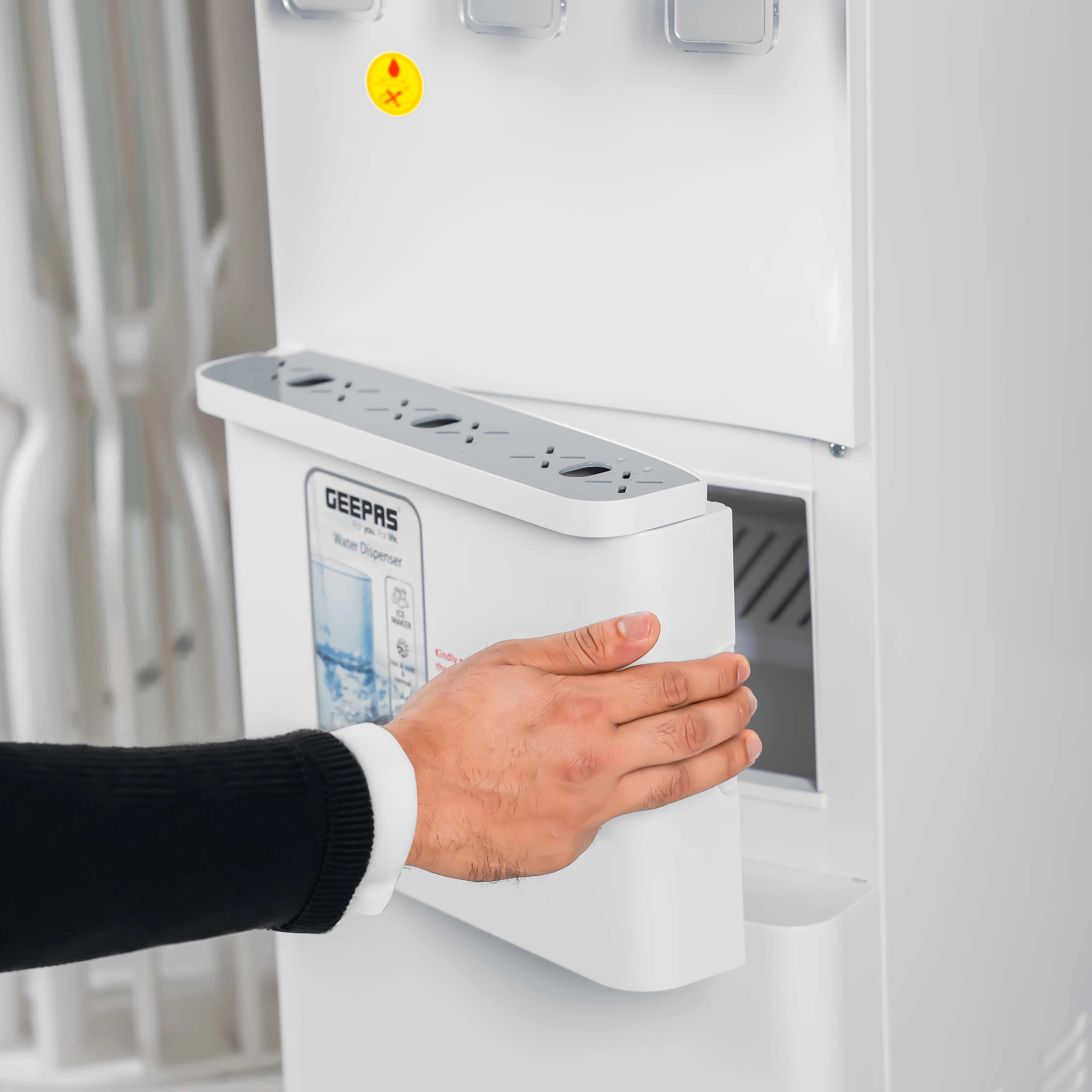 Geepas Water Dispenser with Ice Maker- GWD17027/ Normal, Hot and Cold Function, and 3 Touch Control Panel, Fast Cooling, Low Noise/ Capacity: 13 kg/24 h, Perfect for Home, Kitchen, Apartments, Restaurants, Office, Etc./ White, 2 Year Warranty - Image 5