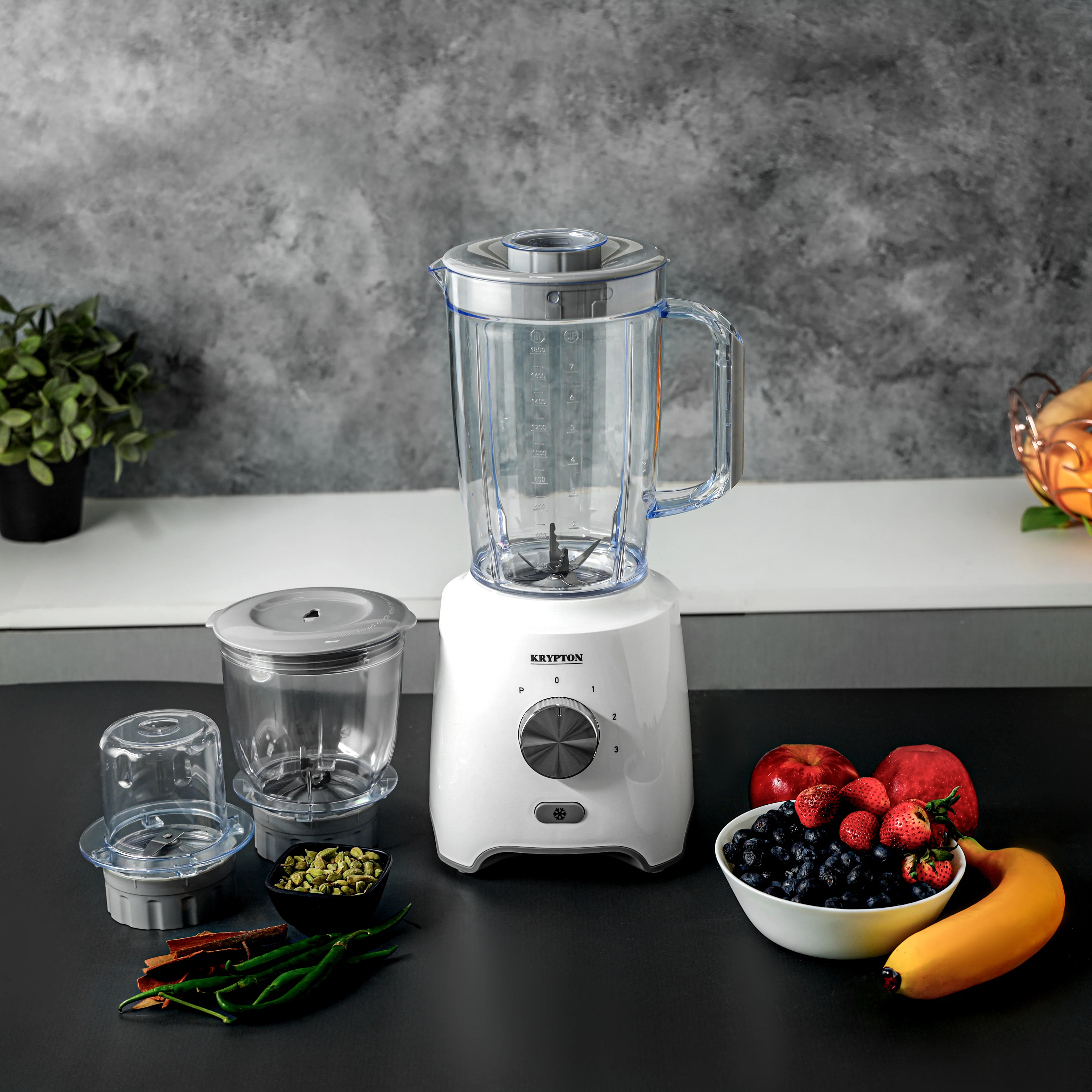 Krypton KNB6029N 3-in-1 Blender | 600W motor, 1.8L jar, grinder and chopper, stainless steel blades| turbo function, 3-speed control, grinding & chopping tasks| - Image 4