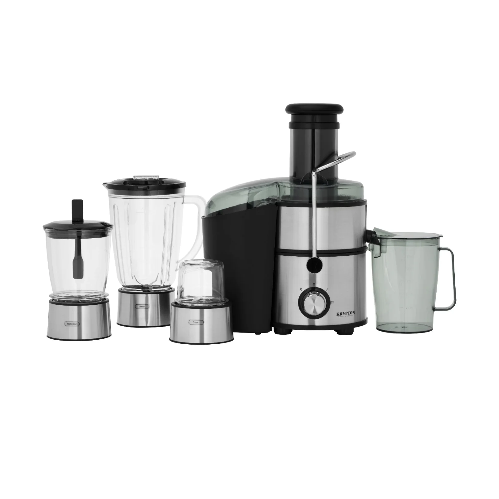 Krypton KNB6346 4-in-1 Blender & Juice Extractor| 800W motor & 2L pulp container| stainless steel body, large feeding tube, & multi-function jars for daily use|