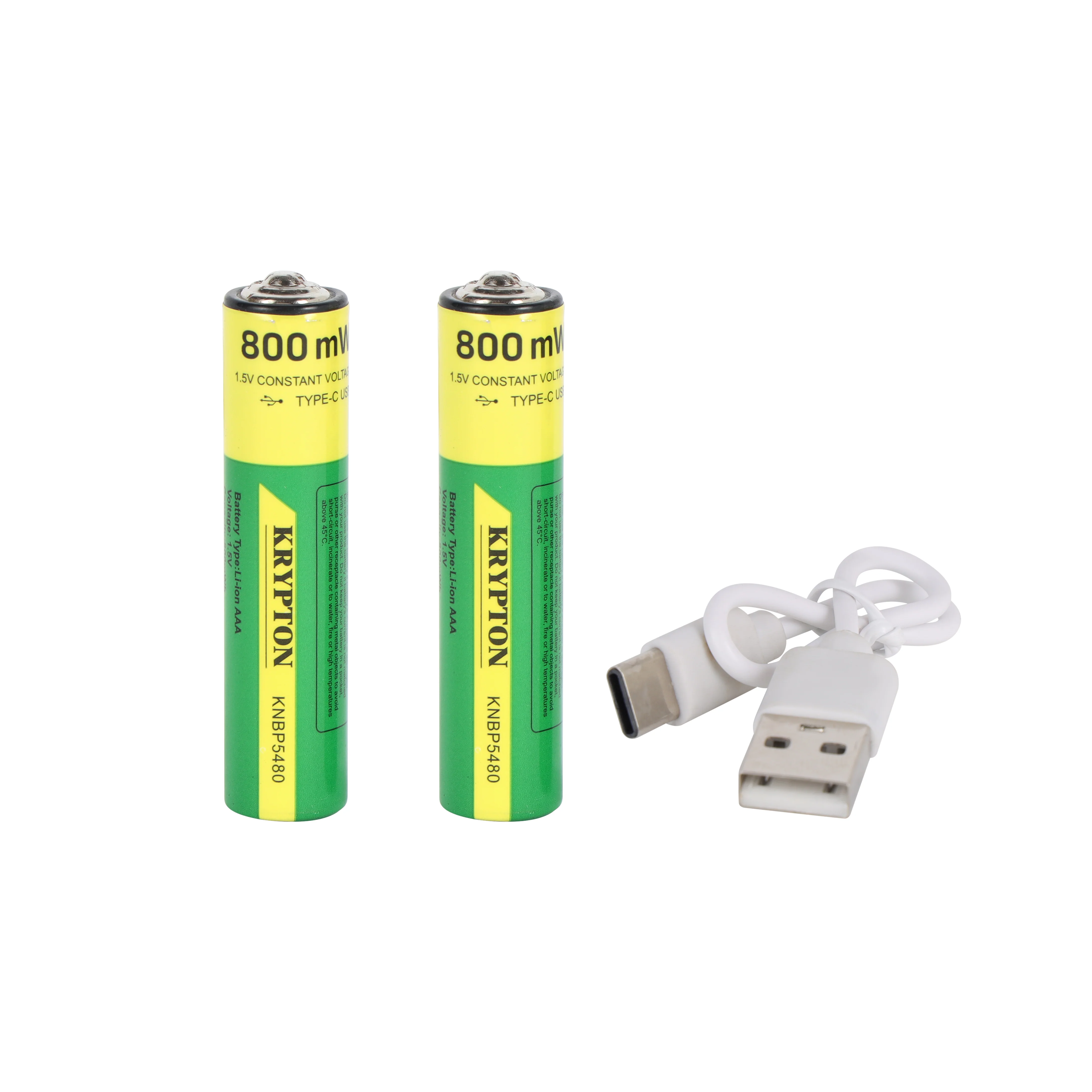 Krypton KNBP5480 USB Rechargeable AAA Battery| 1.5 voltage with 800mWh capacity and rechargeable up to 1000 times via Type-C USB| LED charge indicator and Standby Advice|