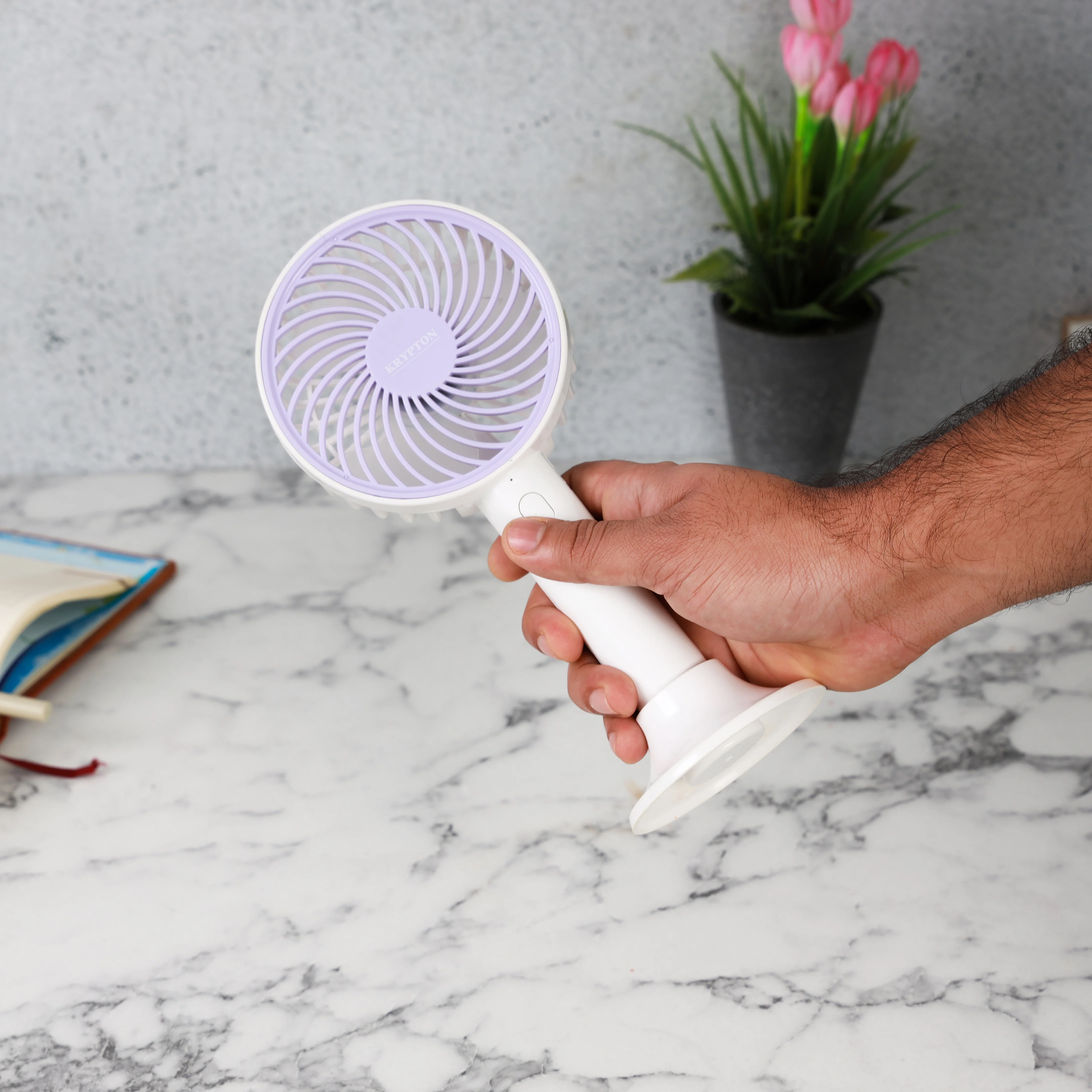 Krypton KNF6038 4-inch handy fan | rechargeable battery, 3 speed settings and Type-C charging| up to 6 hours runtime, portable design for personal cooling use| - Image 2