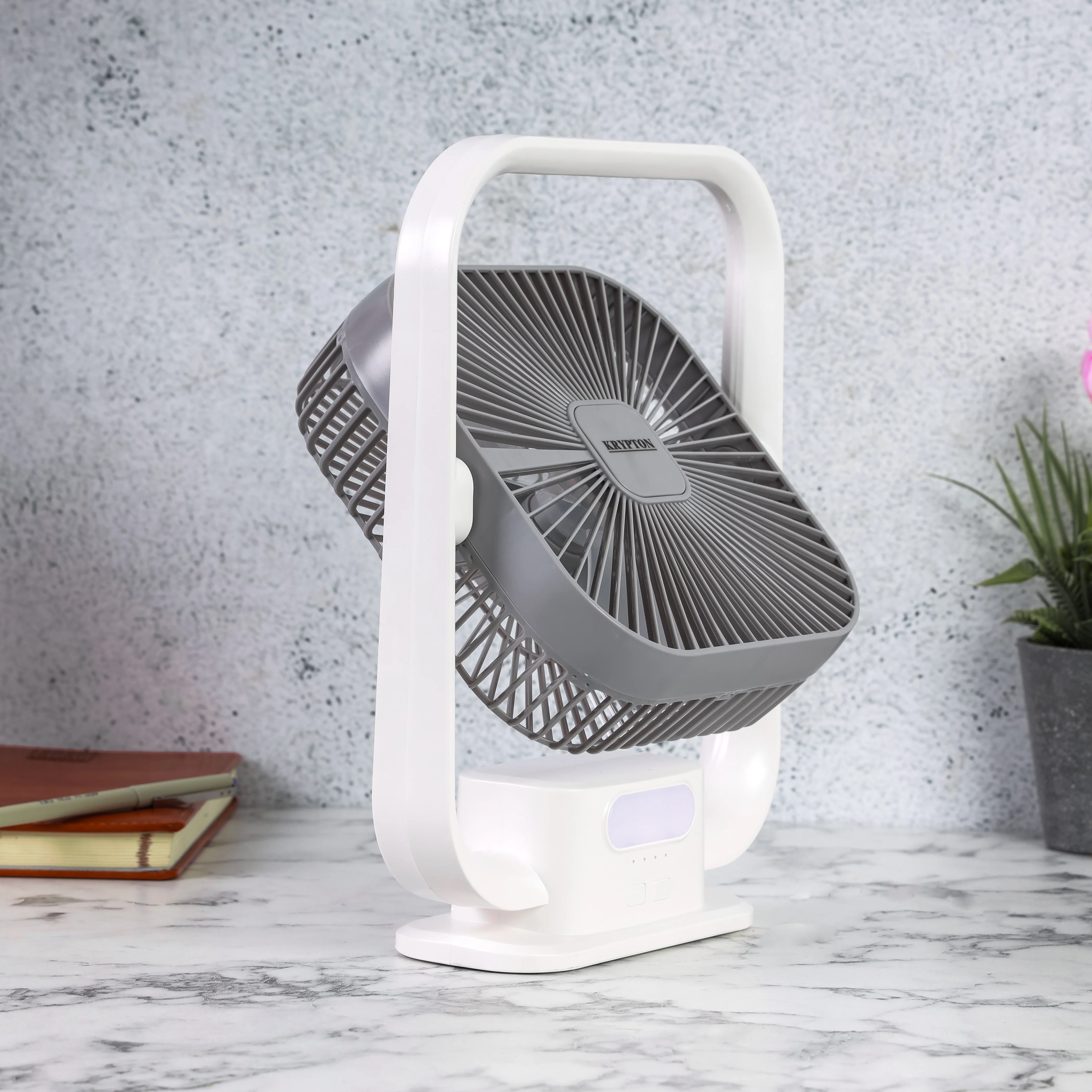 Krypton KNF6131 8 Inch Rechargeable Fan with LED Light| USB charging, 3 speed airflow & long battery backup| bright lighting for daily home & travel, or office| - Image 3