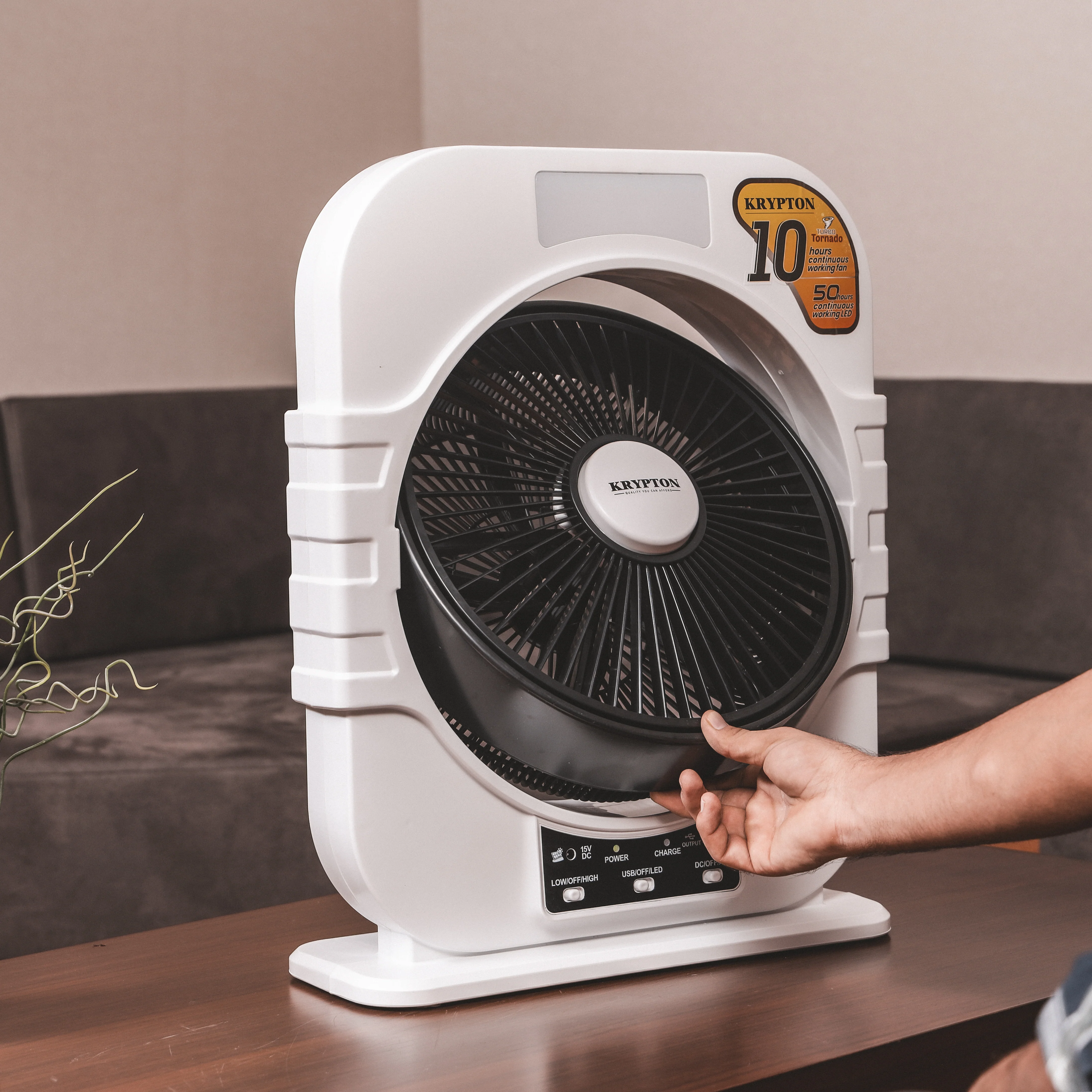 Krypton KNF6580 Rechargeable 12 Inch Box Fan | 10H Backup Fan , LED Light with 12V rechargeable battery| solar input, USB output, 5 leaf blade & powerful motor| - Image 2
