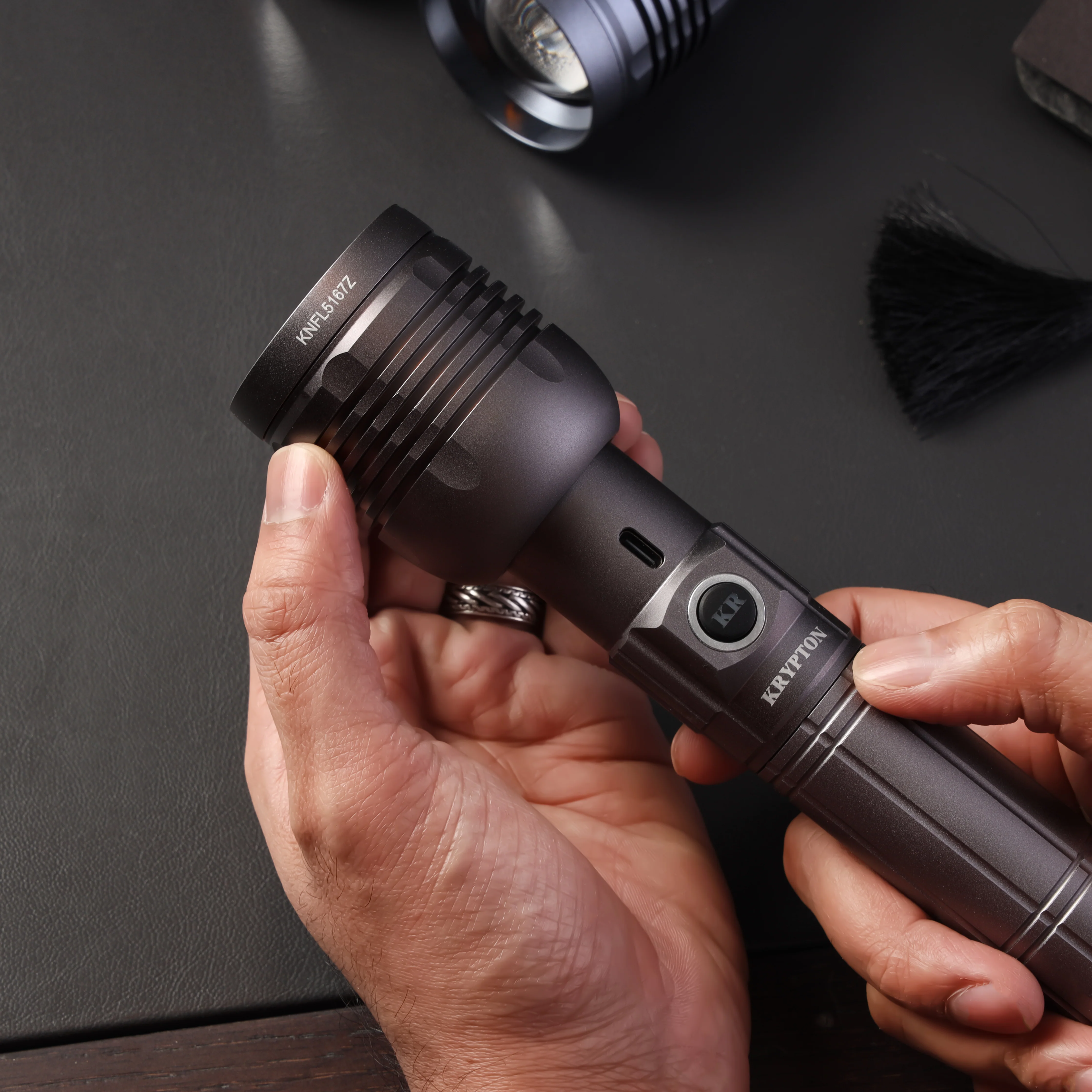 Krypton KNFL5167 Zoomable LED Flashlight | 20W High Power Beam & Type-C Rechargeable 6000mAh Battery| Aluminum Body, Long Range Torch for Outdoor & Emergency Use| - Image 2