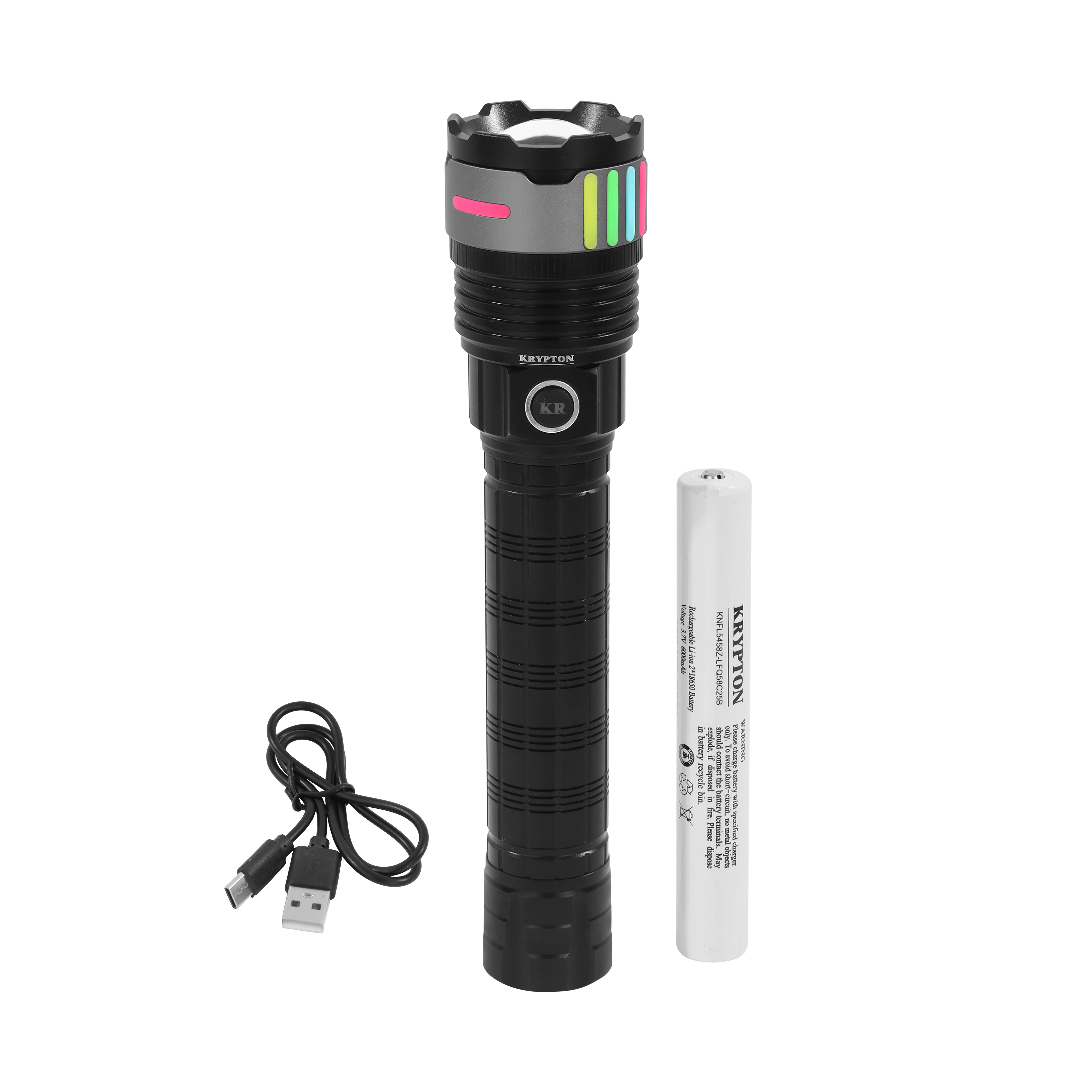 Krypton KNFL5458 Zoomable LED Flashlight | delivers powerful 3000 lumens brightness with adjustable focus| rechargeable Type-C charging, durable build, for outdoor use|
