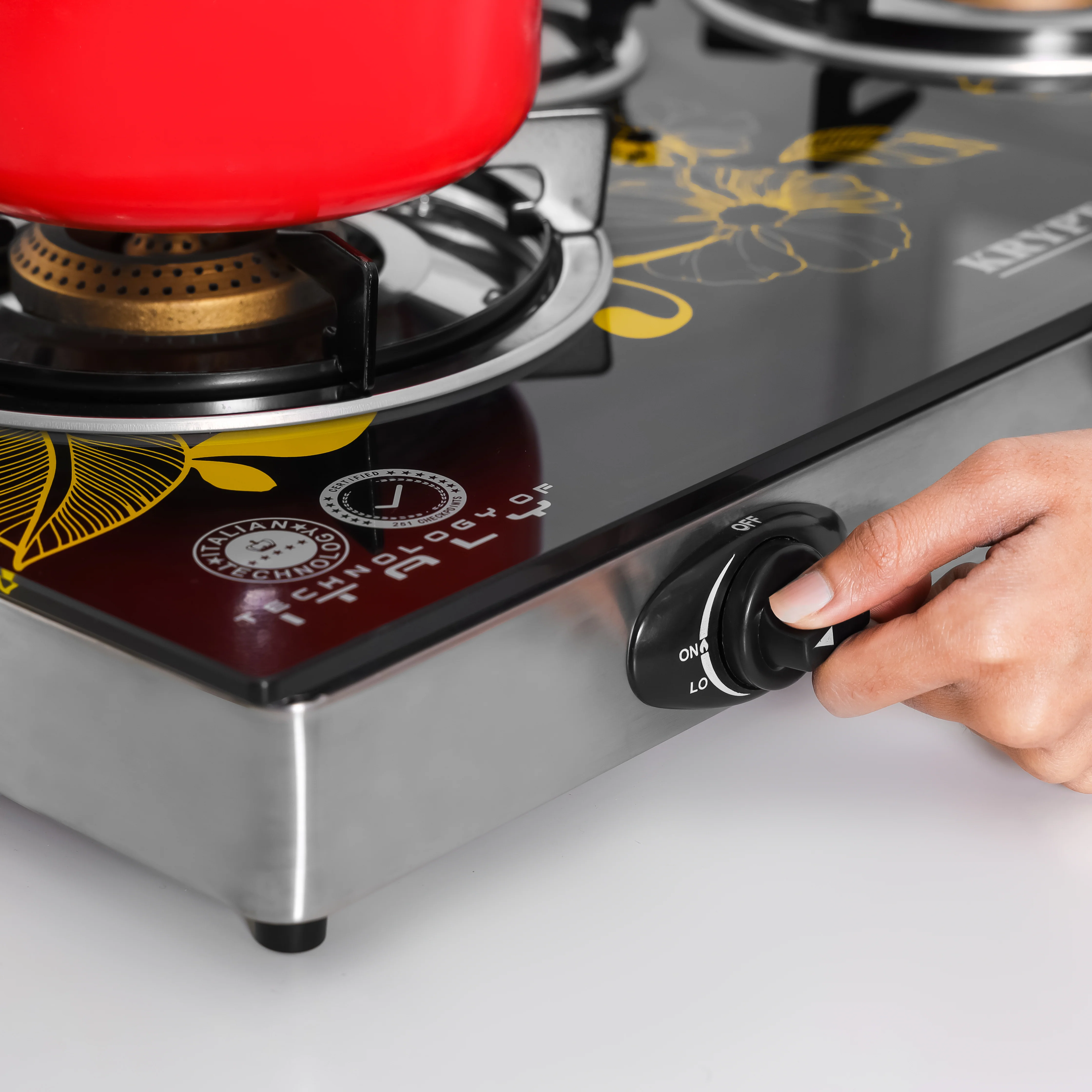 Krypton KNGC6060 stainless steel gas cooker | three high-efficiency burners with auto ignition| pan supports, and safe LPG operation for fast reliable daily cooking| - Image 5