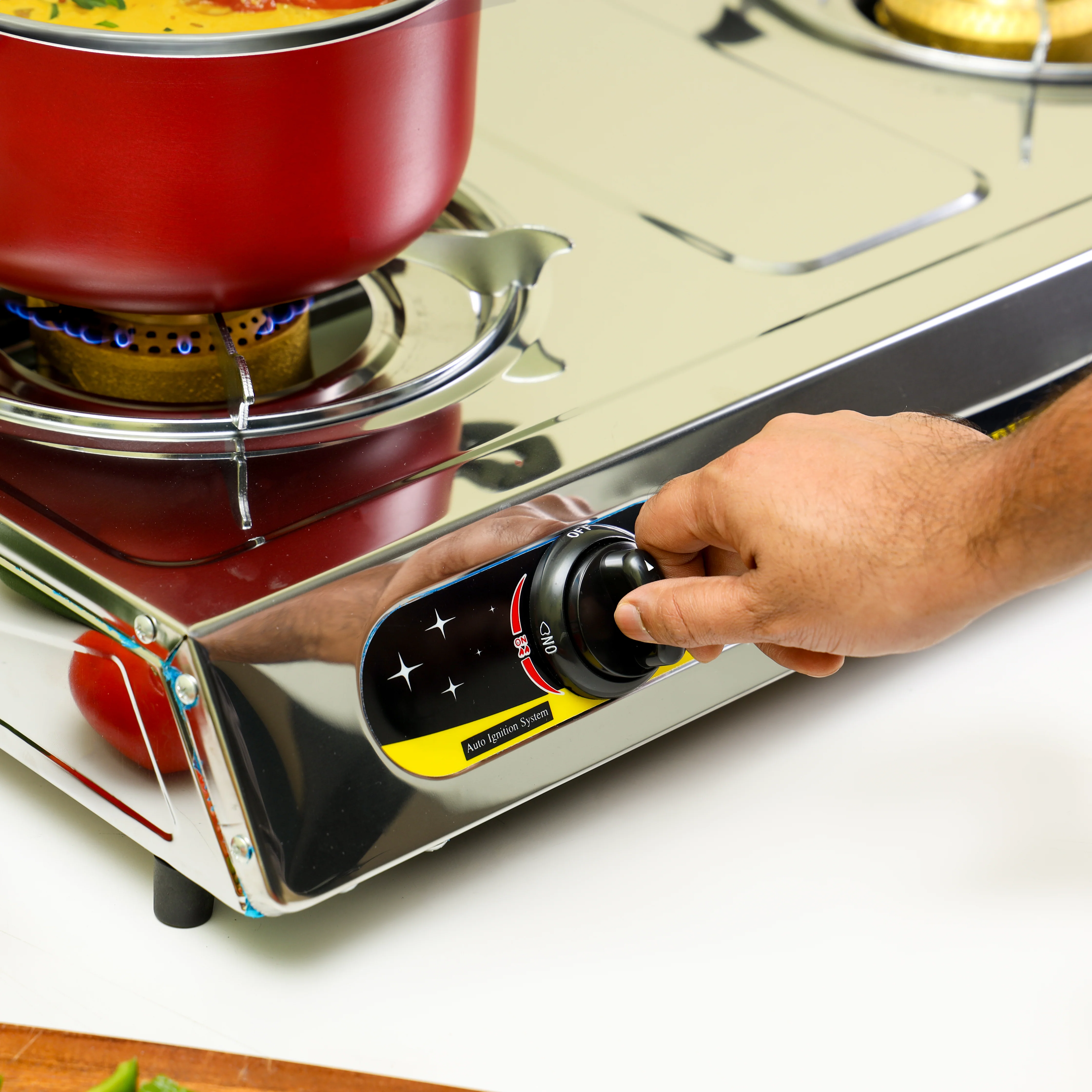 Krypton KNGC6328 Stainless Steel Gas Cooker | double cast iron burners with automatic ignition| durable body, and low gas consumption for efficient everyday cooking| - Image 3