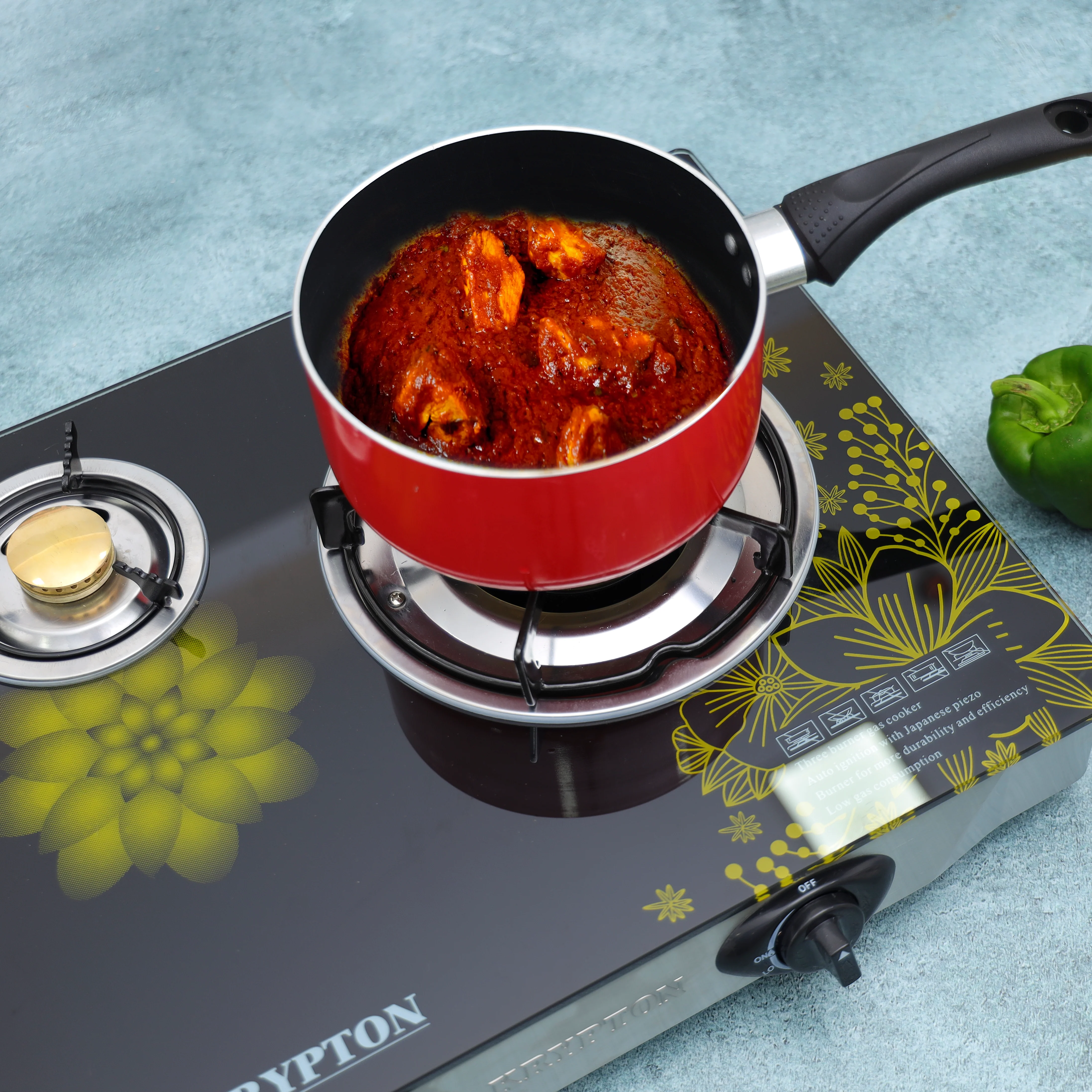 Krypton KNGC6349 Gas Cooker| Tempered Glass, Automatic Ignition & Brass Burners| Durable Cast Iron Support, Stainless Steel Front Panel for Safe Cooking Heavy Duty| - Image 2