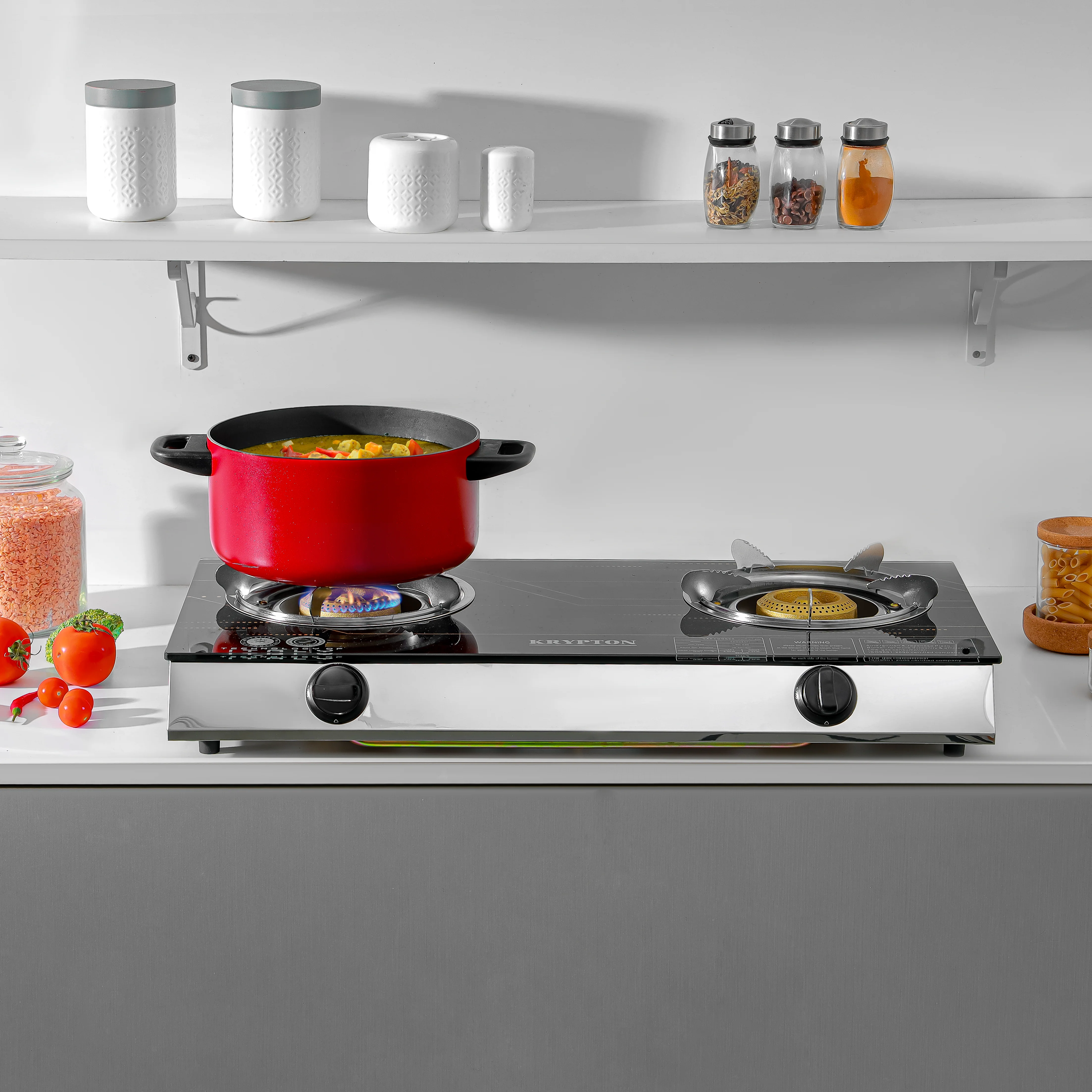 Krypton KNGC6571 Gas Cooker | dual heavy-duty burners with stainless steel frame and tray| auto ignition system, fuel-efficient performance, and low gas consumption| - Image 2