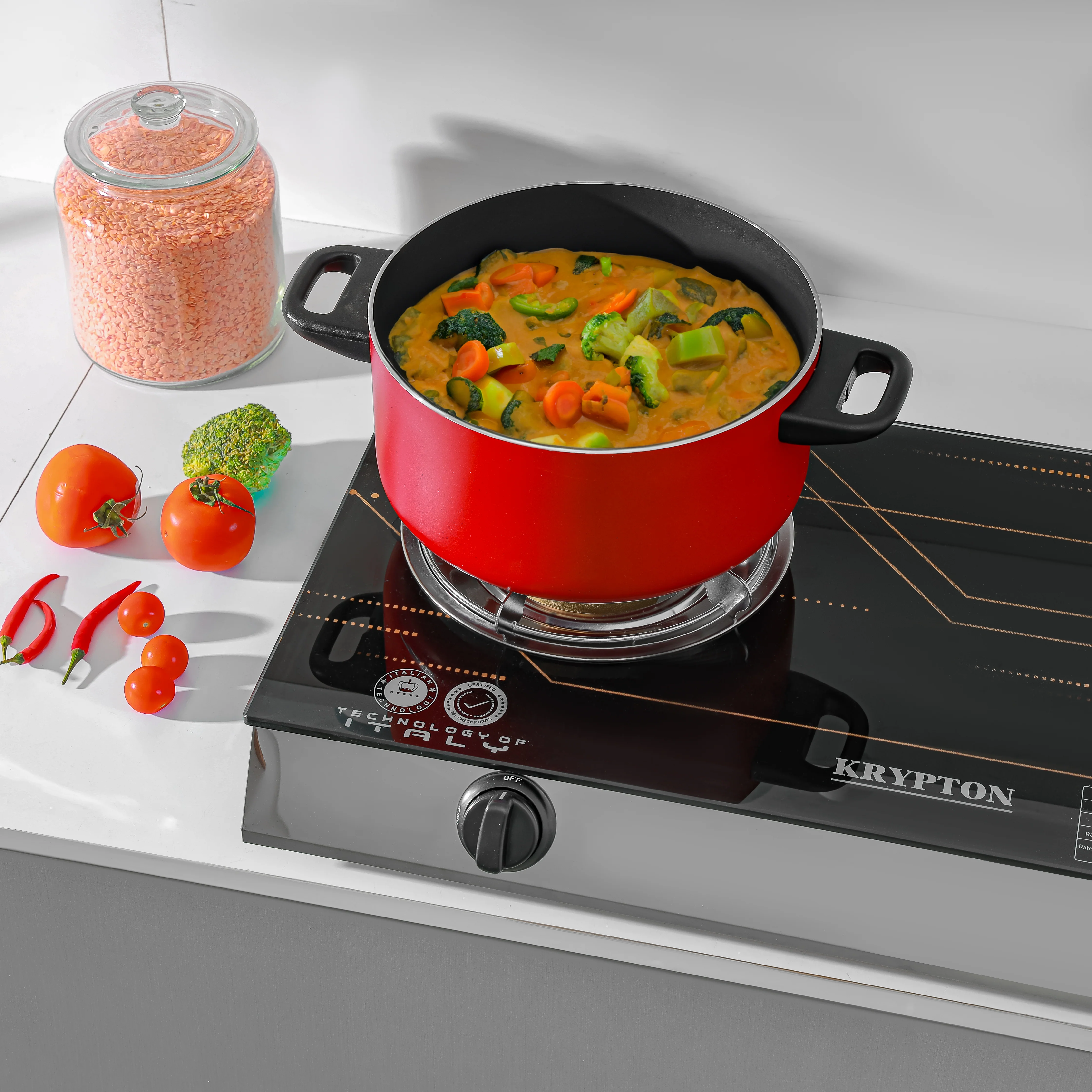Krypton KNGC6571 Gas Cooker | dual heavy-duty burners with stainless steel frame and tray| auto ignition system, fuel-efficient performance, and low gas consumption| - Image 3